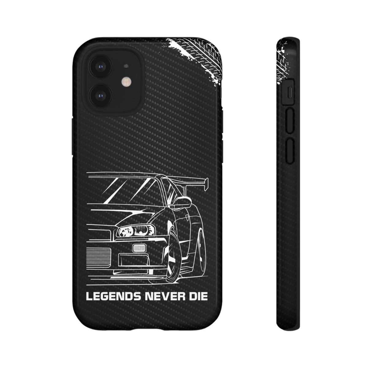 JDM Legends Never Die Tough Phone Case - iPhone 12 Mini, glossy, front and side view