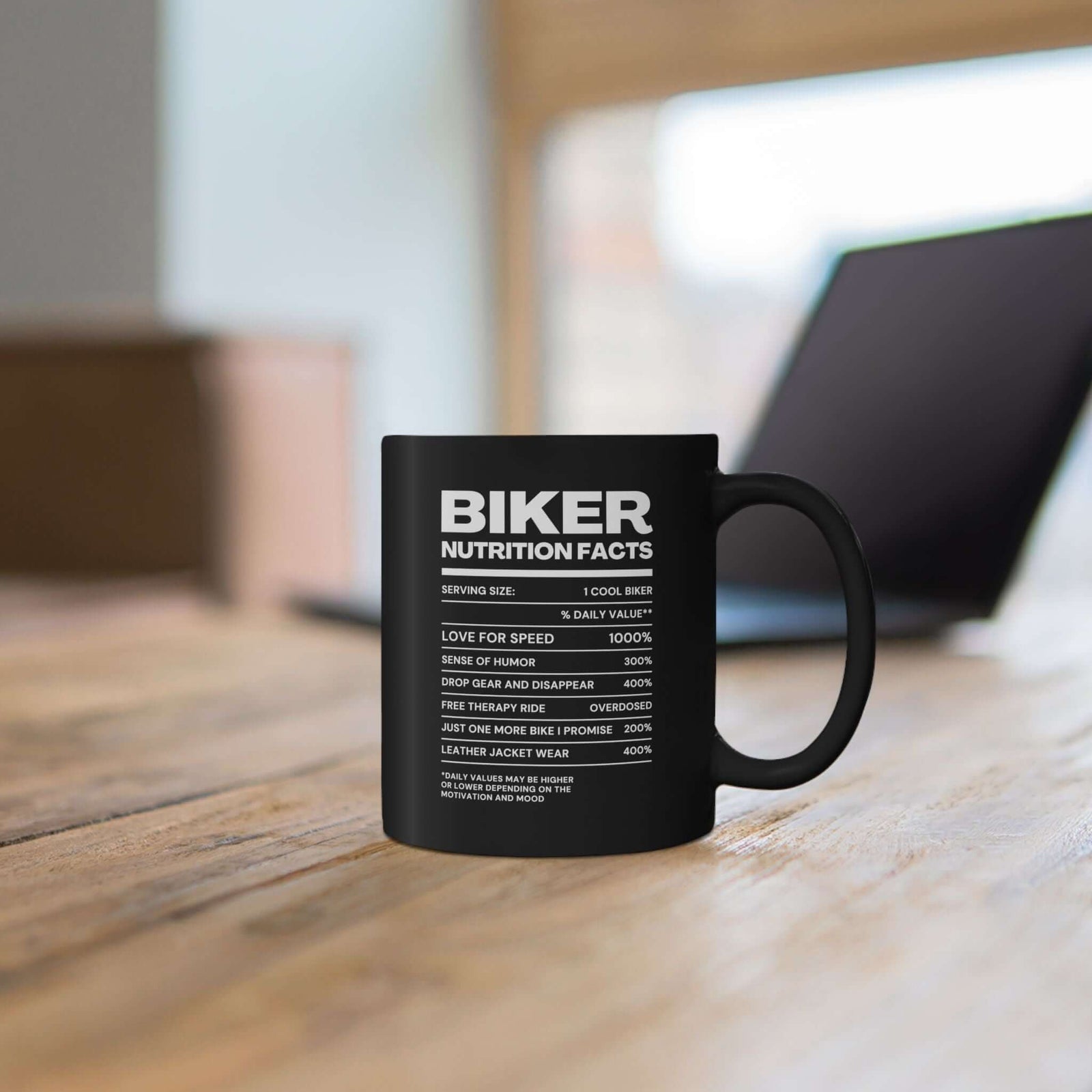 Biker Nutrition Facts Coffee Mug mug back view - car enthusiast gift