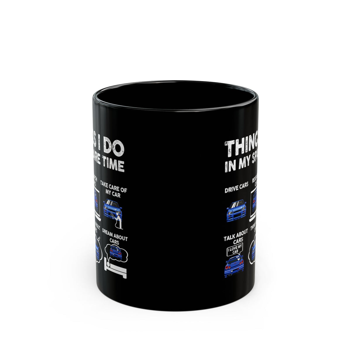 Things I Do in My Spare Time JDM Mug - 11oz black coffee mug, front view with print on both sides