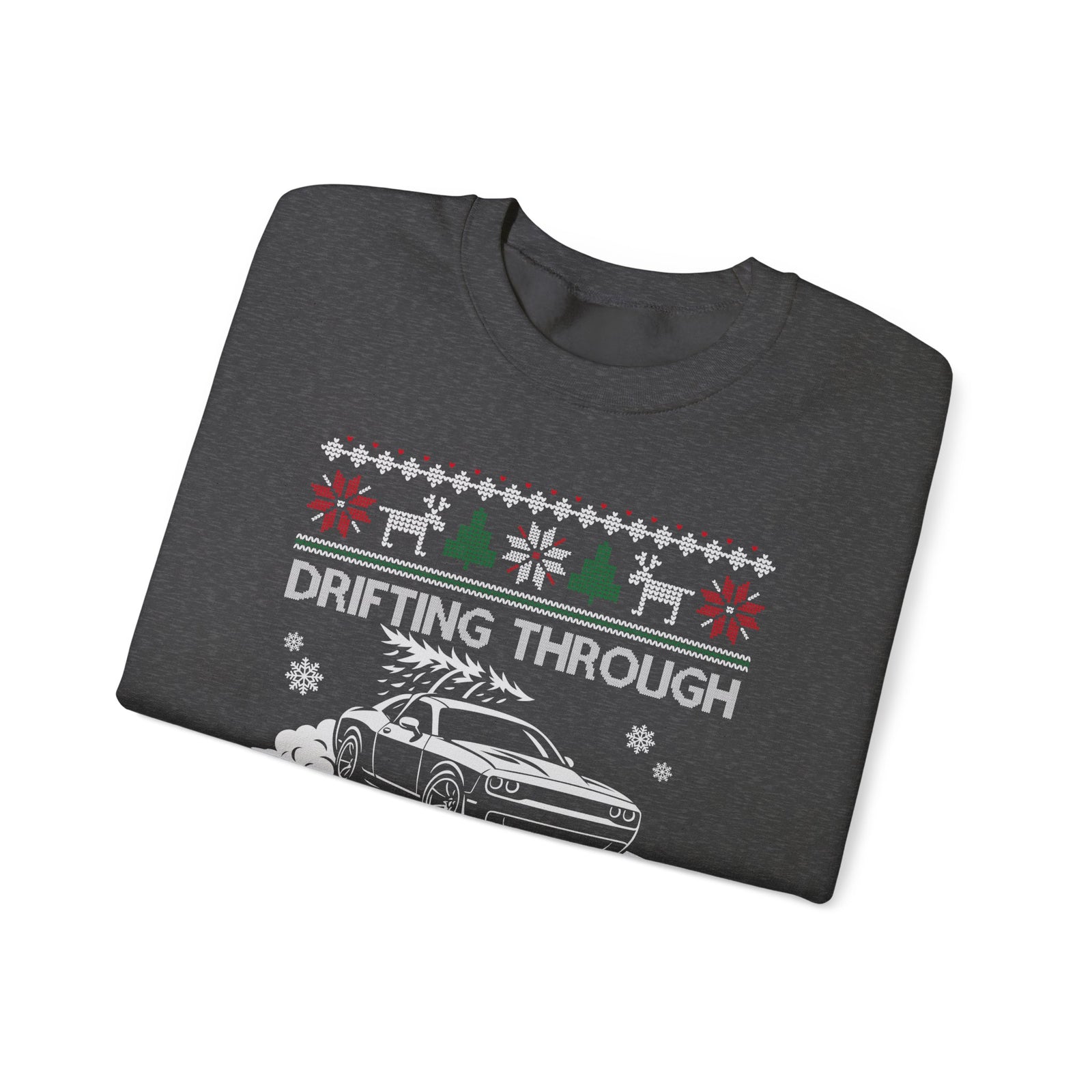 Drift Car Sweatshirt - Drifting Through the Snow Ugly Christmas Sweater