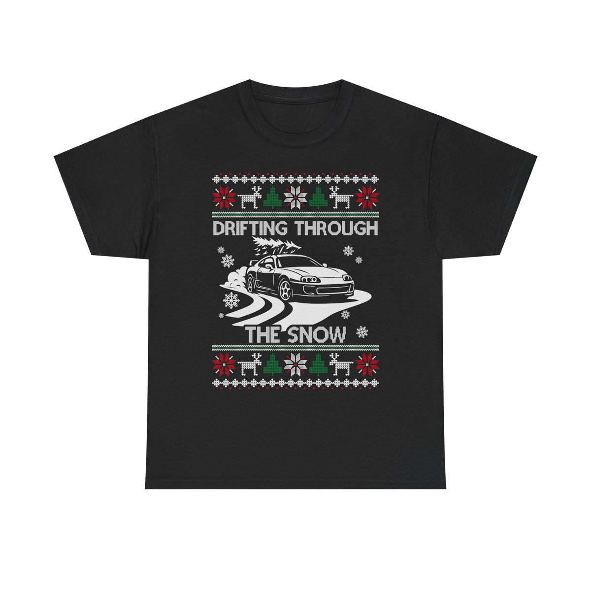 MKIV A80 Supra Christmas Drift T-Shirt flat lay | JDM car guy gift