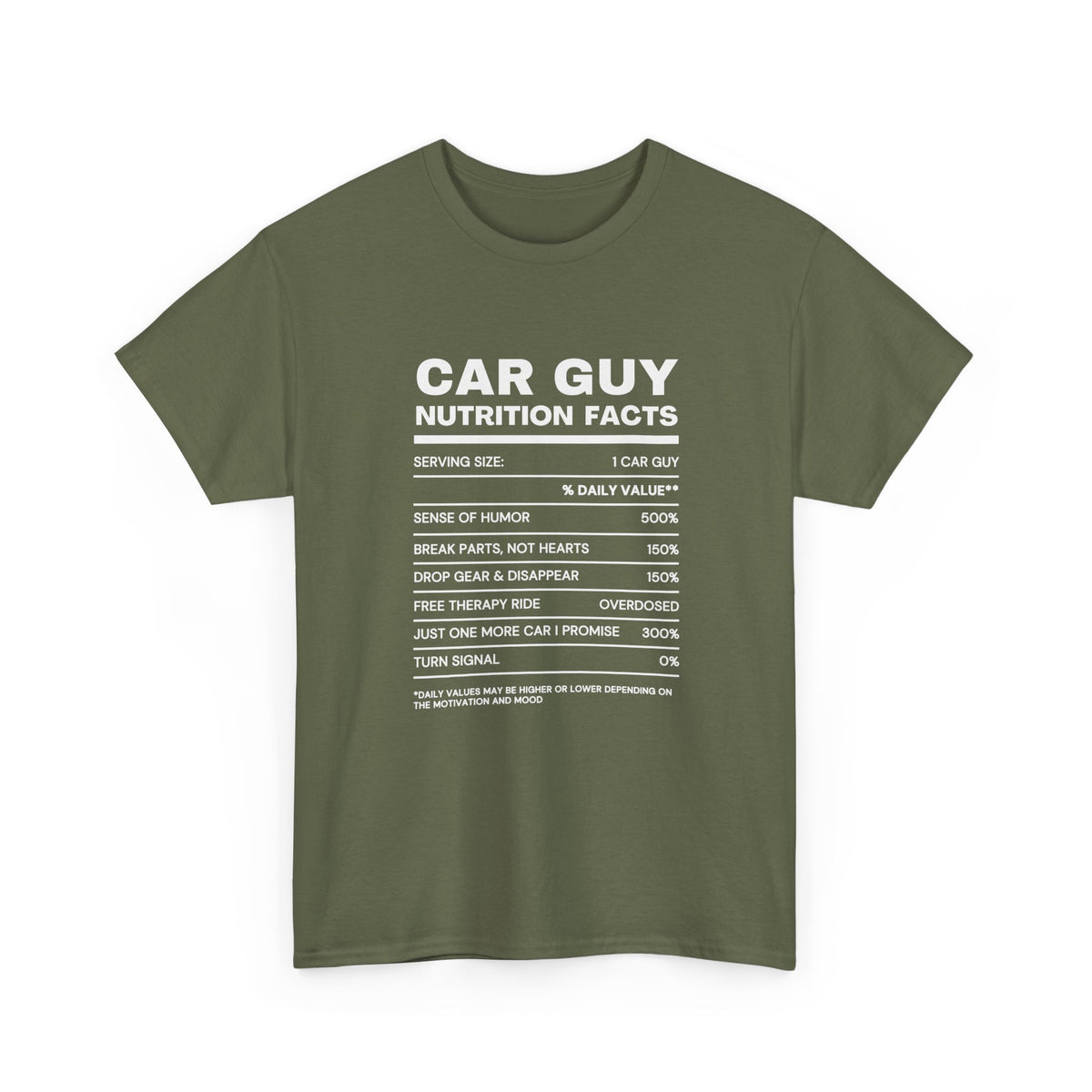 Car Guy Nutrition Facts T-Shirt | Funny Car Enthusiast Tee