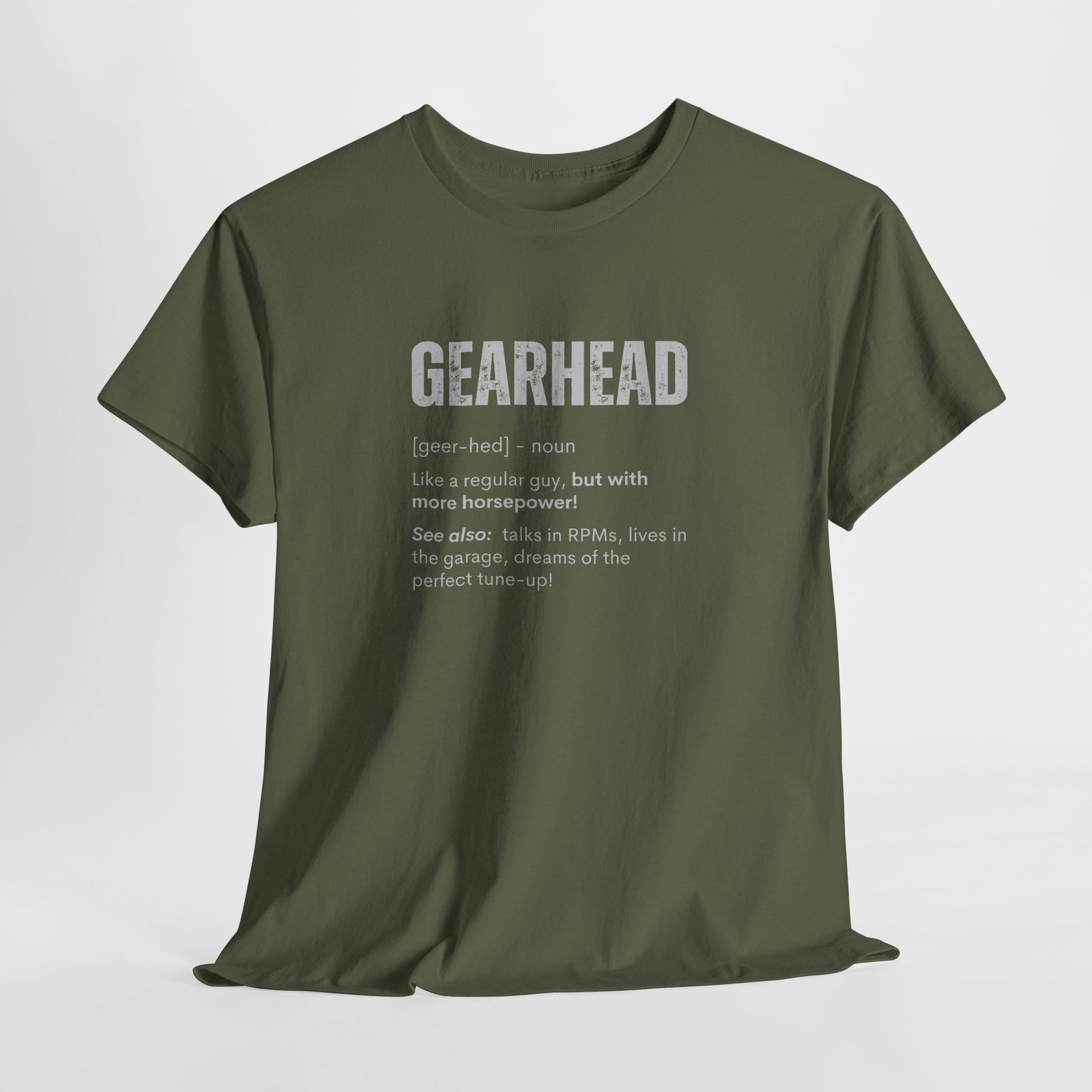 Gearhead Definition shirt in forest green | Car guy humor tee | 365CarMods