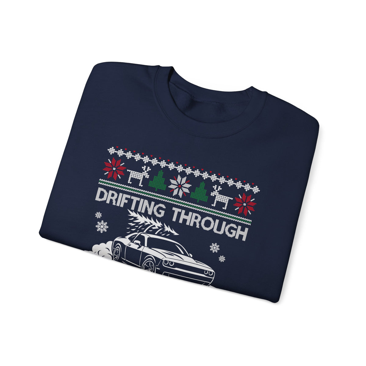 Drift Car Sweatshirt - Drifting Through the Snow Ugly Christmas Sweater