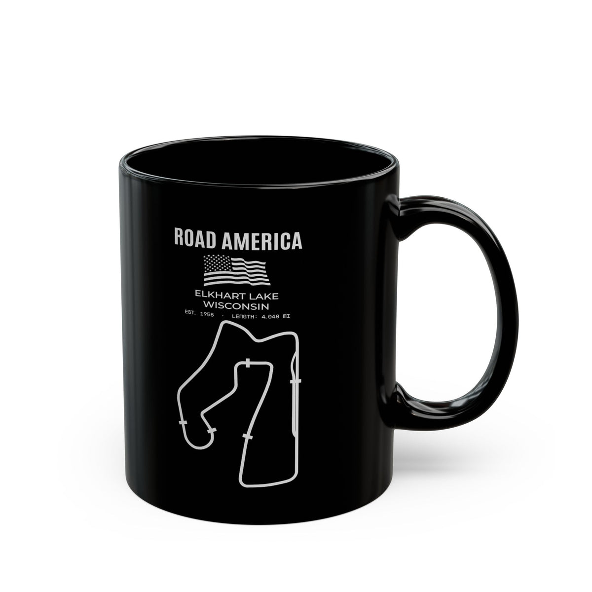 Road America Race Track Mug - 11oz black coffee mug, handle on the right