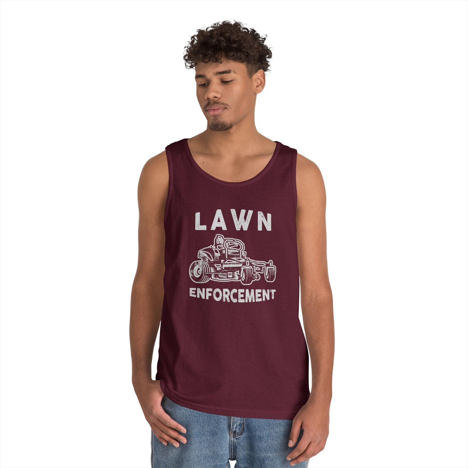 Lawn Enforcement Tank Top for Men, Funny Mowing Officer Sleeveless Shirt, Zero Turn Mower Gift, Gardener Singlet