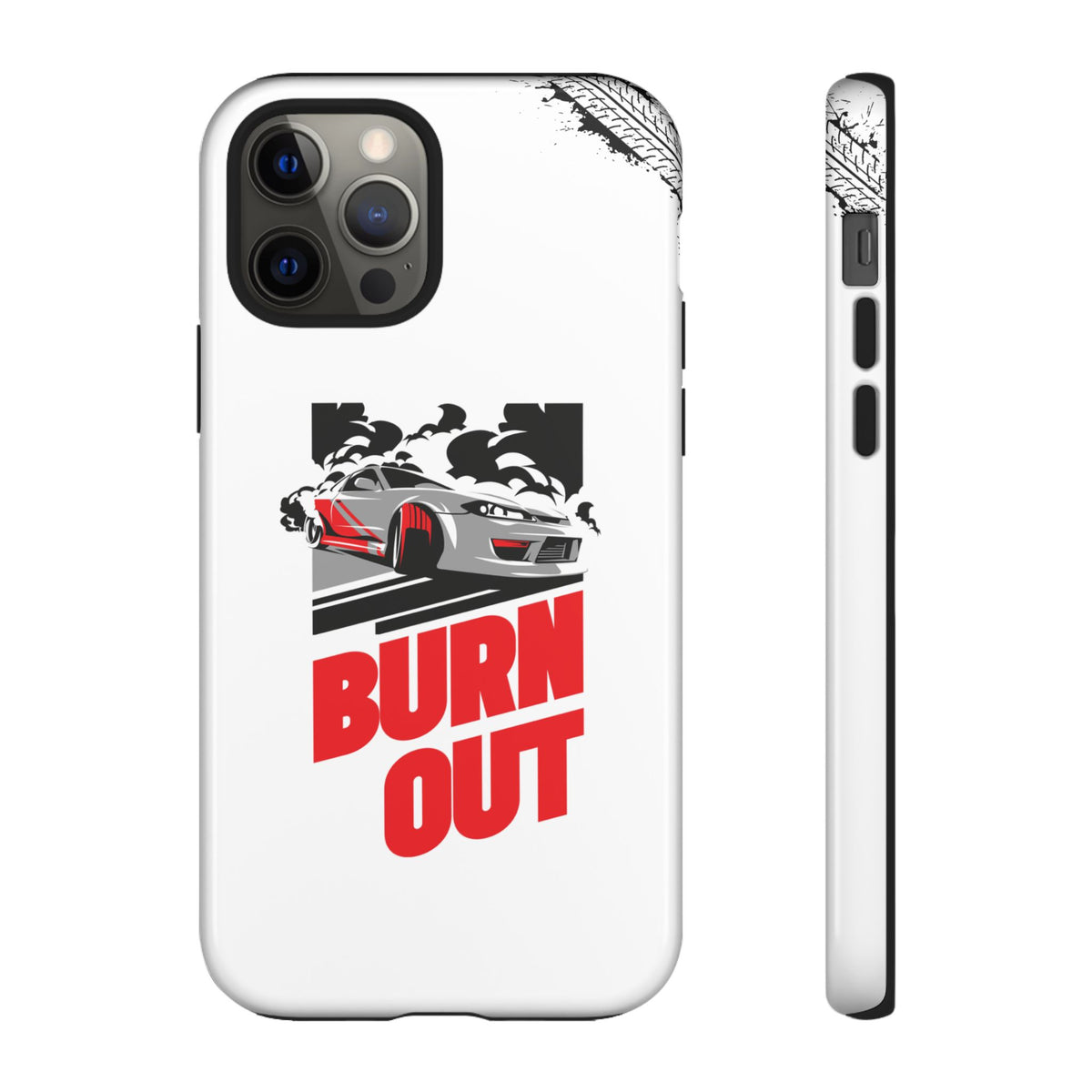 JDM Burnout Tough Car Phone Case - iPhone 12 Pro, glossy, front and side view