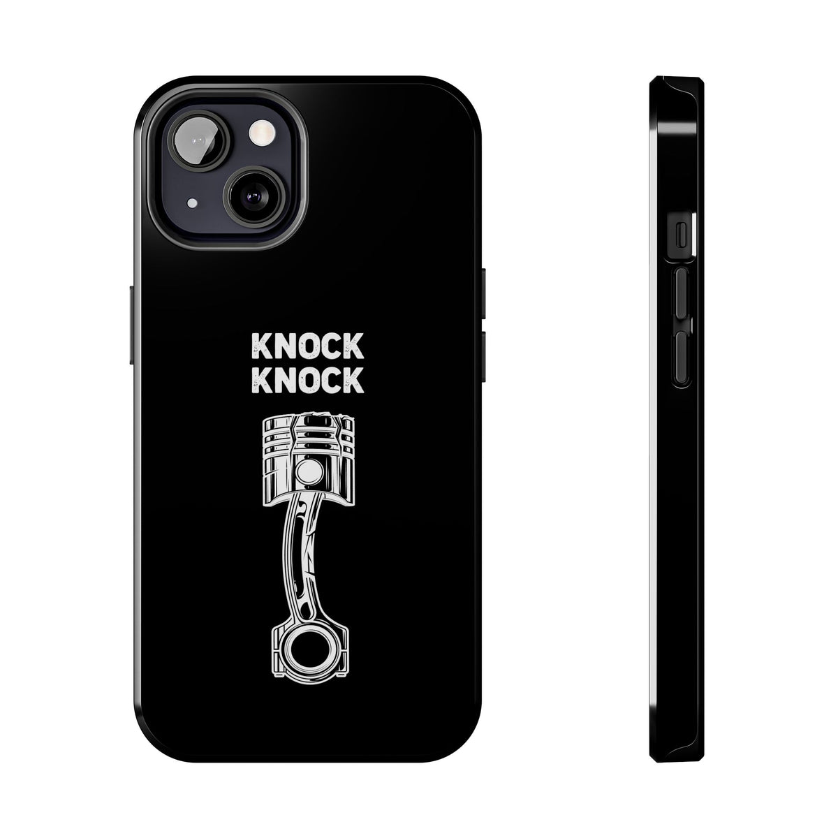 Knock Knock Broken Piston Phone Case shirt back view - car enthusiast tee
