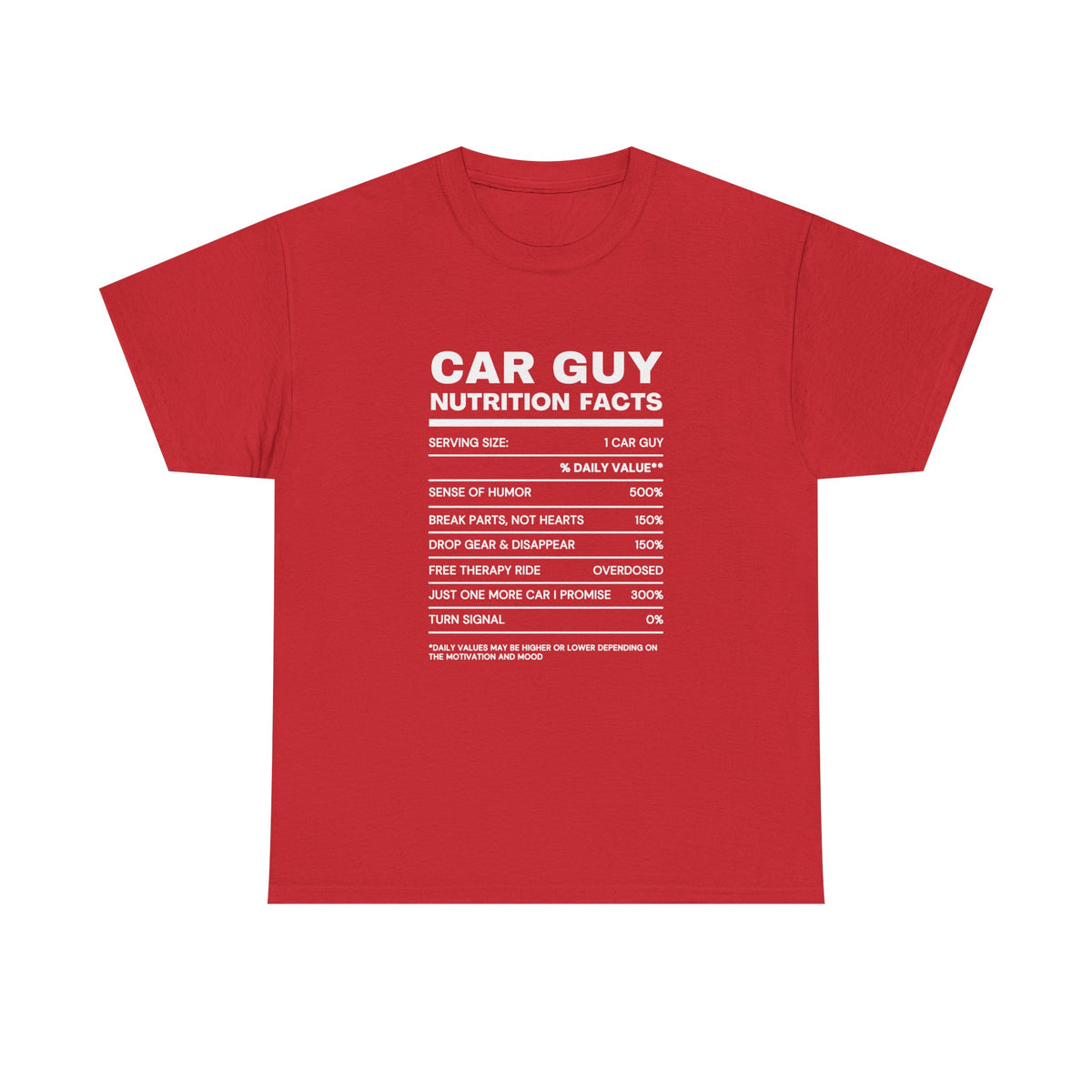 Car Guy Nutrition Facts T-Shirt | Funny Car Enthusiast Tee