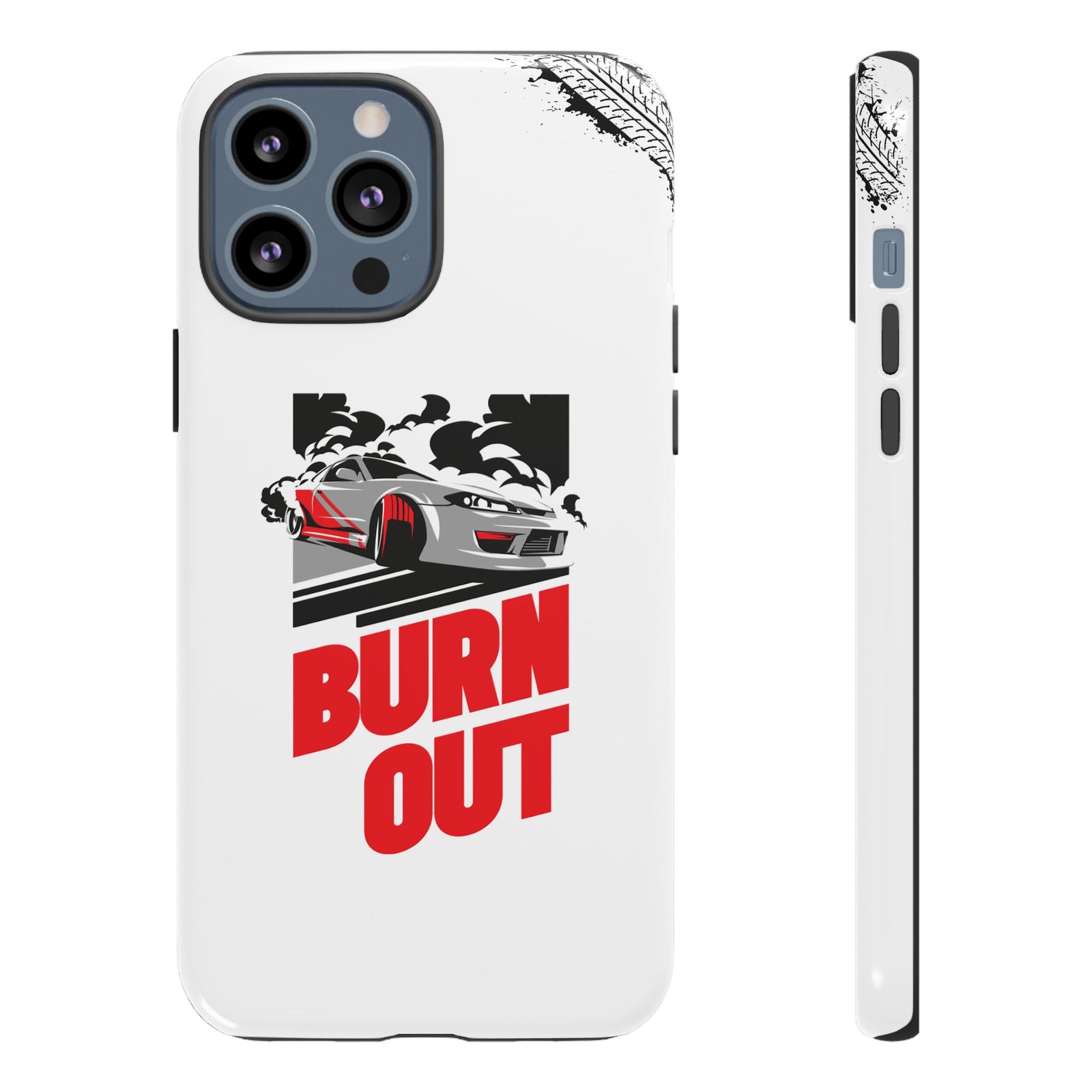 JDM Burnout Tough Car Phone Case - iPhone 13 Pro Max, glossy, front and side view