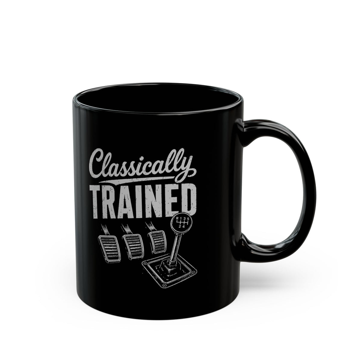 Classically Trained Manual Driver Mug - 11oz black coffee mug, handle on the right