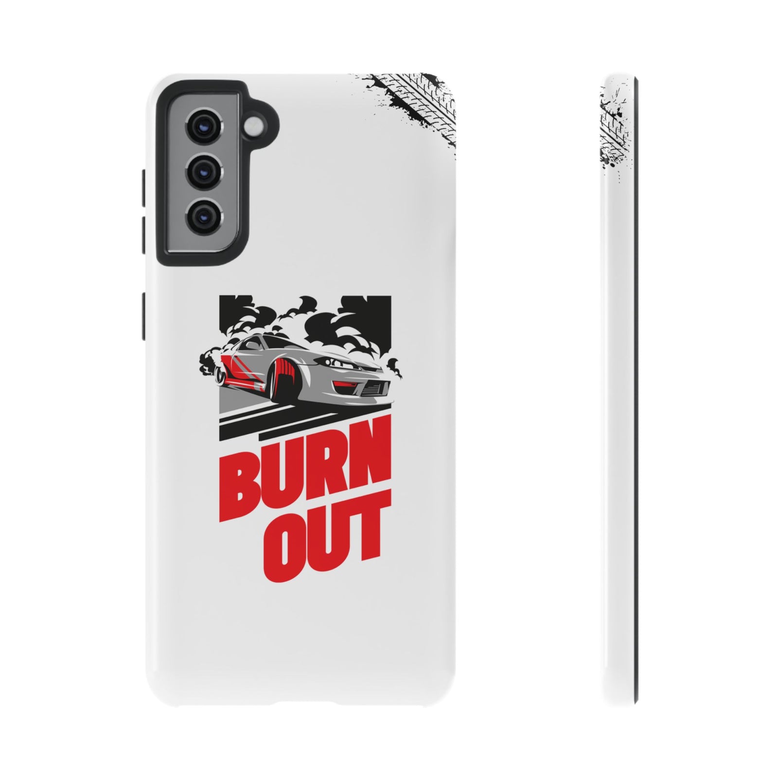 JDM Burnout Tough Car Phone Case - Samsung Galaxy S21 Plus, glossy, front and side view
