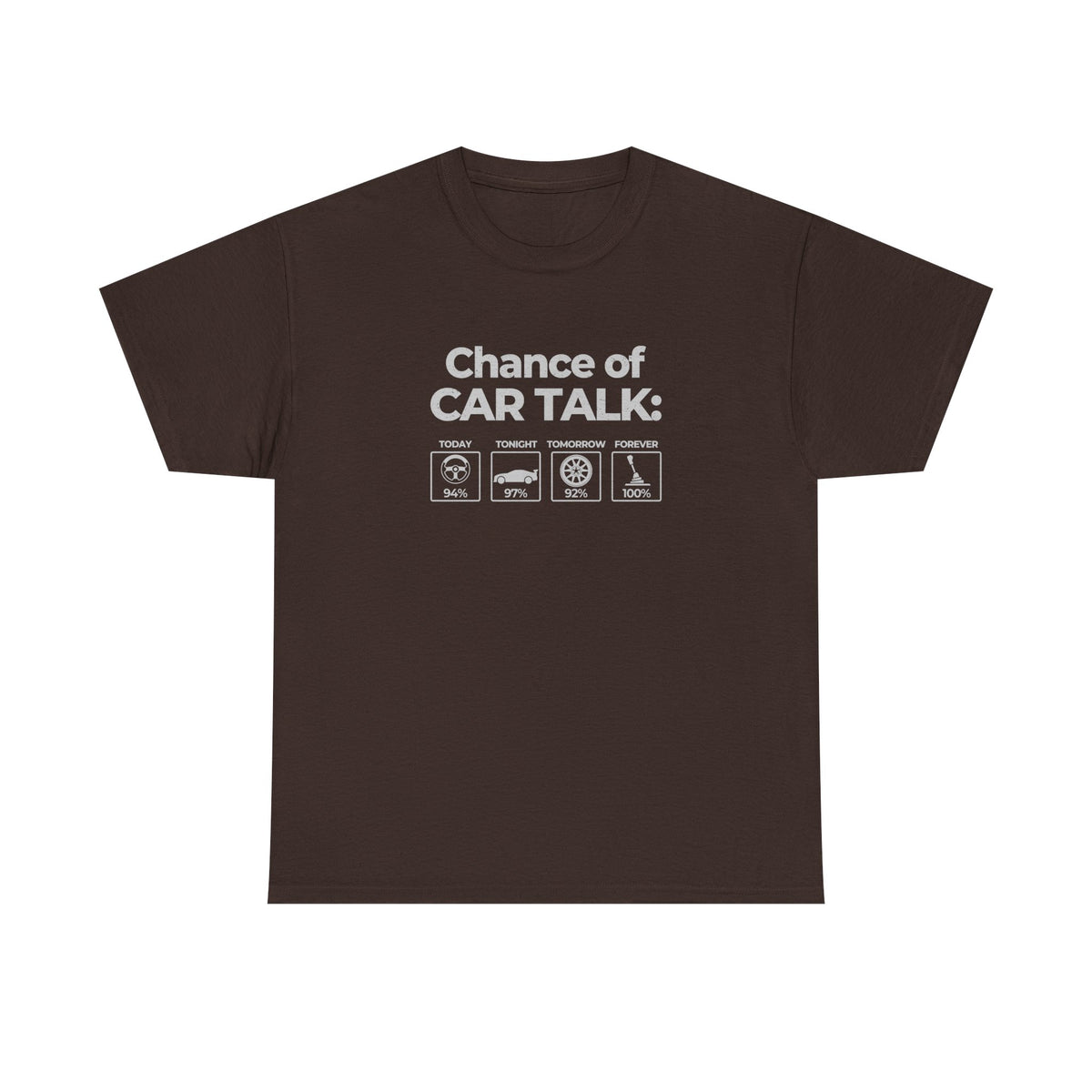 Funny car enthusiast gift t-shirt - 100% chance of car talk weather forecast design