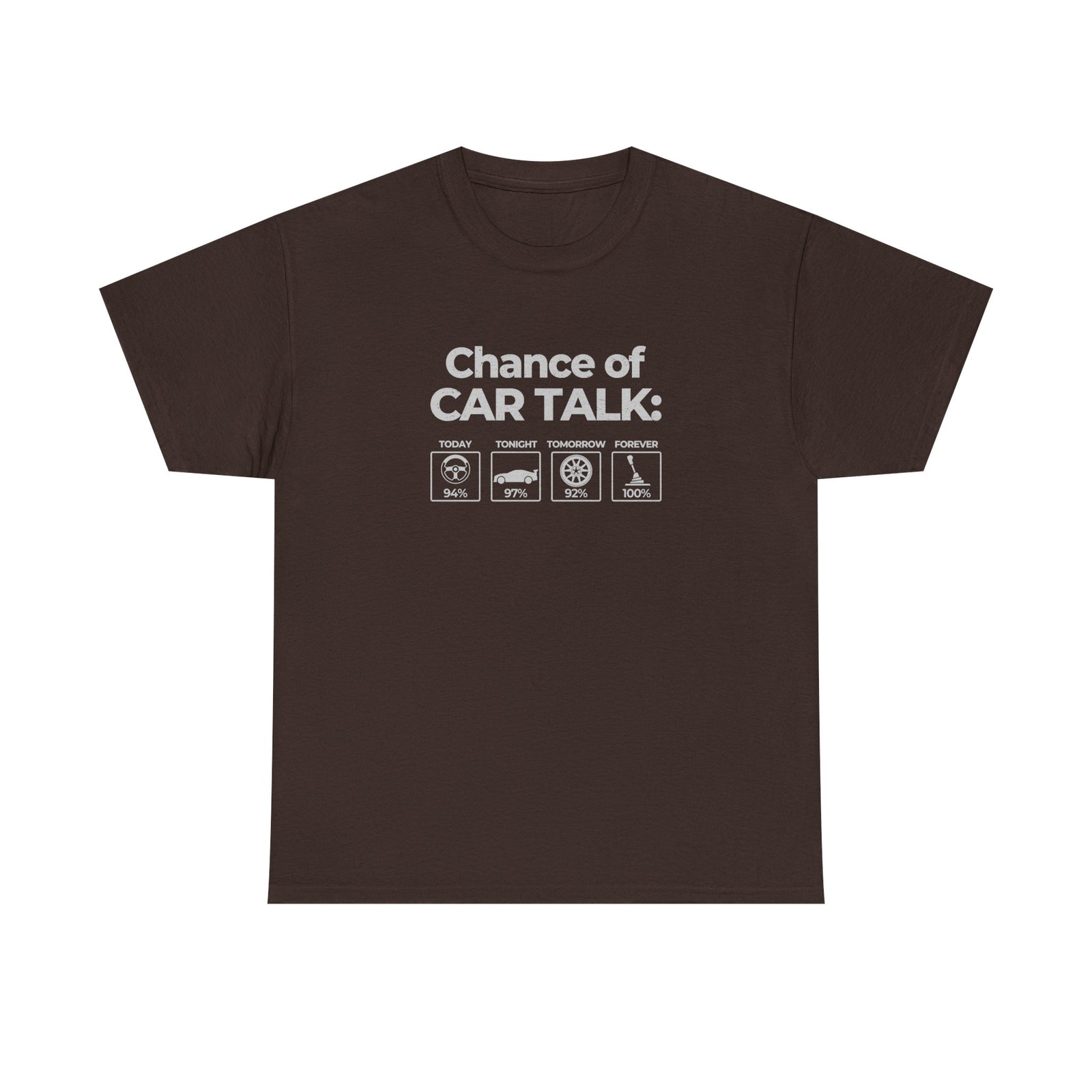 Funny car enthusiast gift t-shirt - 100% chance of car talk weather forecast design
