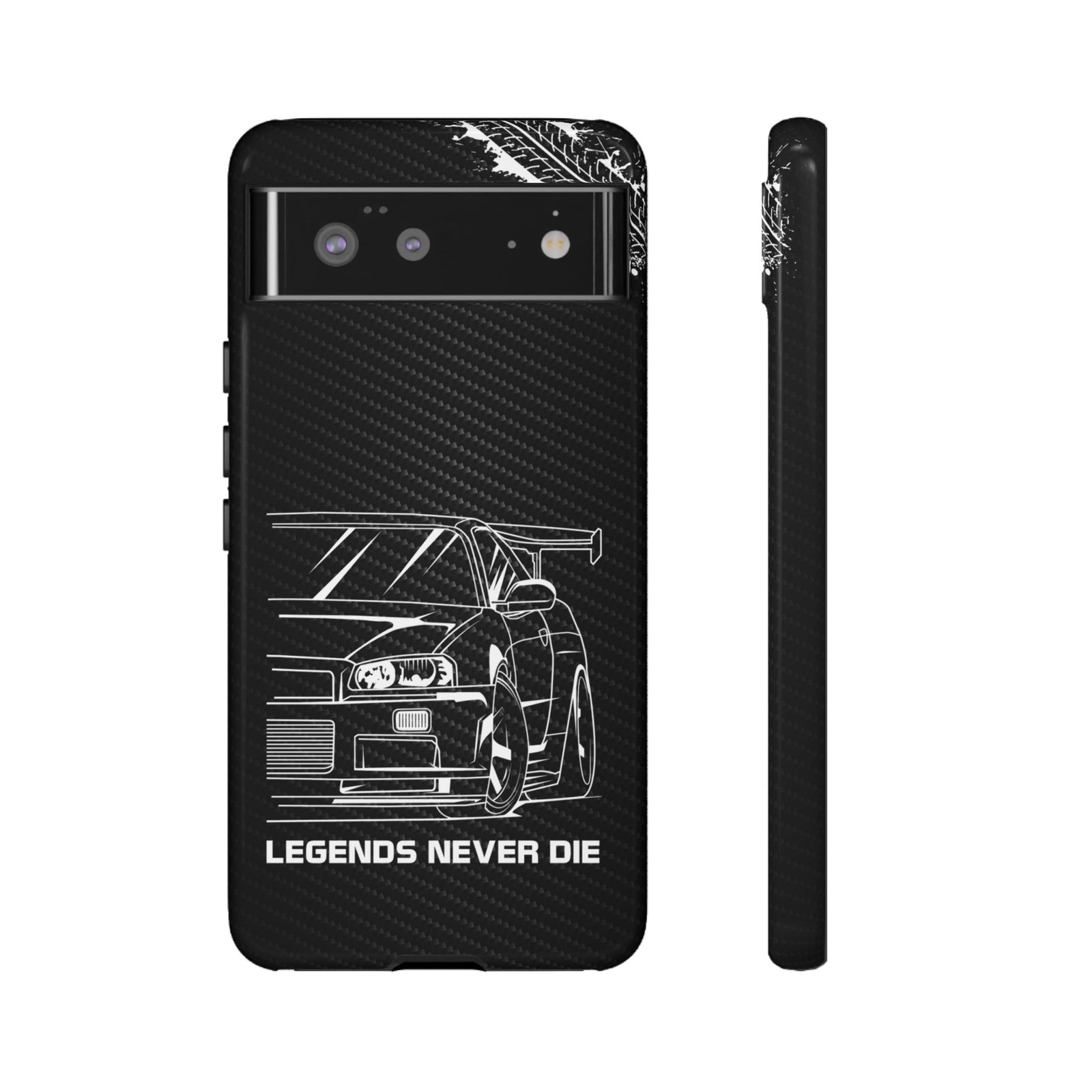 JDM Legends Never Die Tough Phone Case - Google Pixel 6, glossy, front and side view