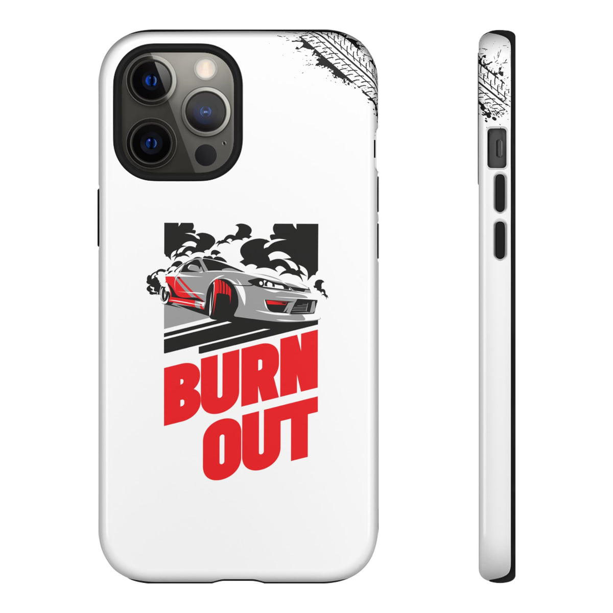 JDM Burnout Tough Car Phone Case - iPhone 12 Pro Max, glossy, front and side view