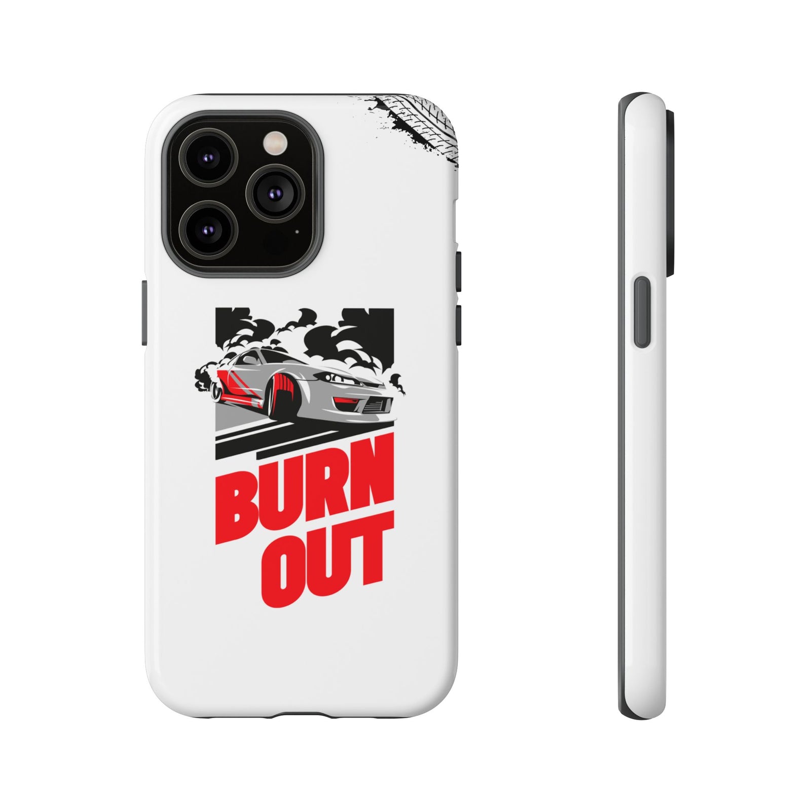 JDM Burnout Tough Car Phone Case - iPhone 14 Pro Max, glossy, front and side view