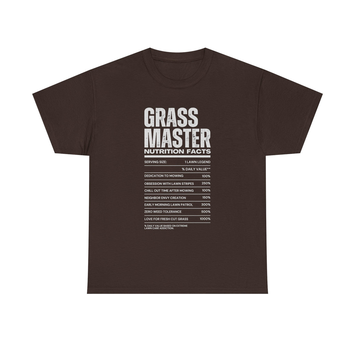 Grass Master Nutrition Facts shirt flat lay - funny yard work gift tee