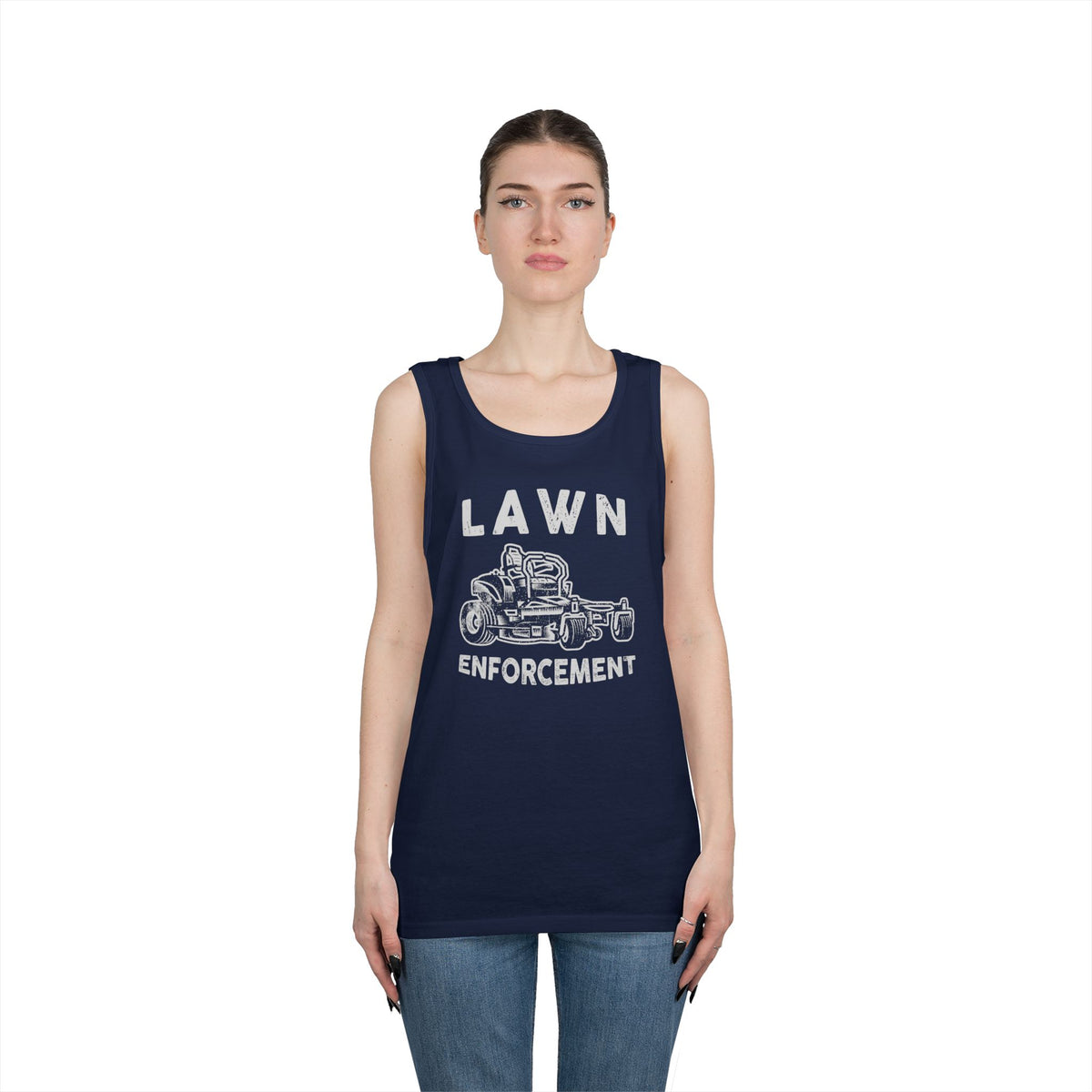 Lawn Enforcement Tank Top for Men, Funny Mowing Officer Sleeveless Shirt, Zero Turn Mower Gift, Gardener Singlet