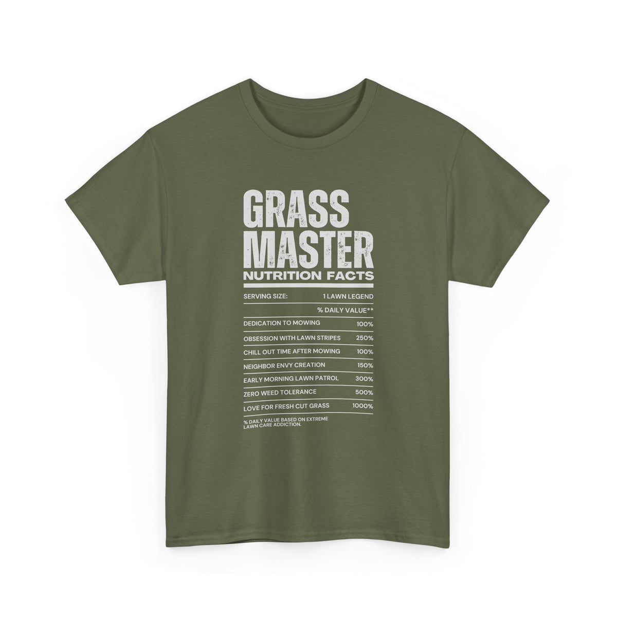 Grass Master Lawn Care Nutrition Facts T-Shirt | Funny Mowing Tee