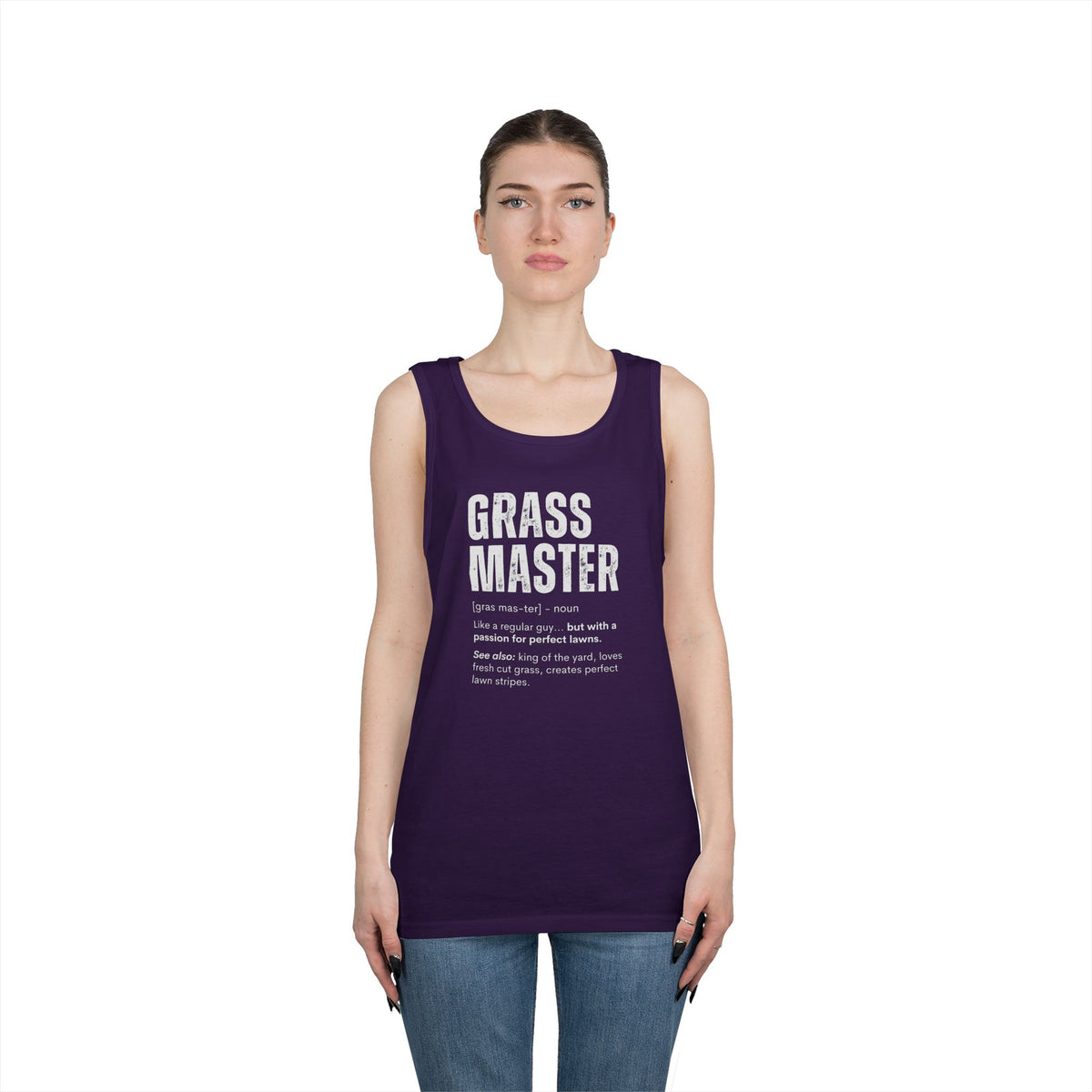 Grass Master Tank Top for Men, Funny Lawn Care Definition Sleeveless Shirt, Mowing Gift, Yard Work Singlet