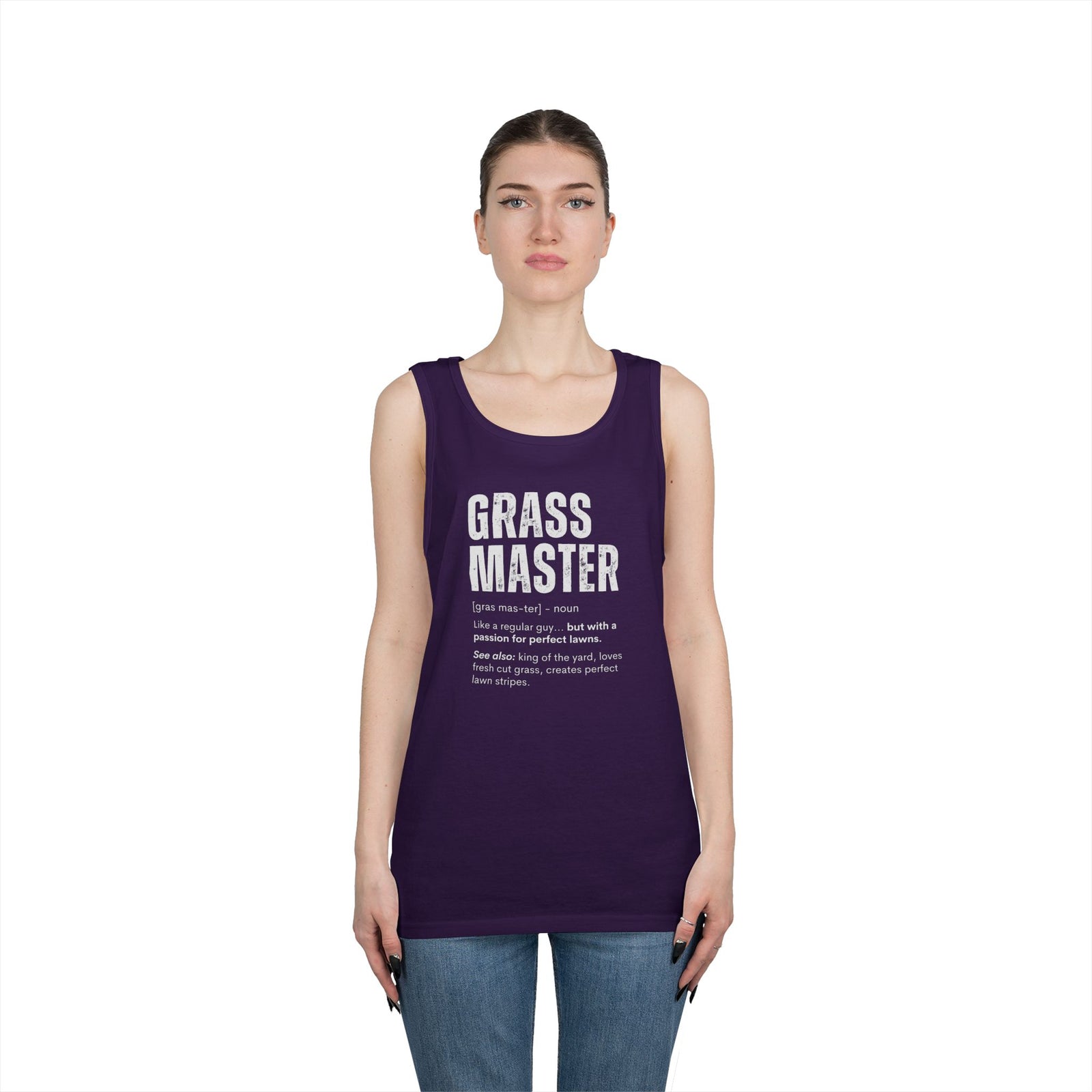 Grass Master Tank Top for Men, Funny Lawn Care Definition Sleeveless Shirt, Mowing Gift, Yard Work Singlet