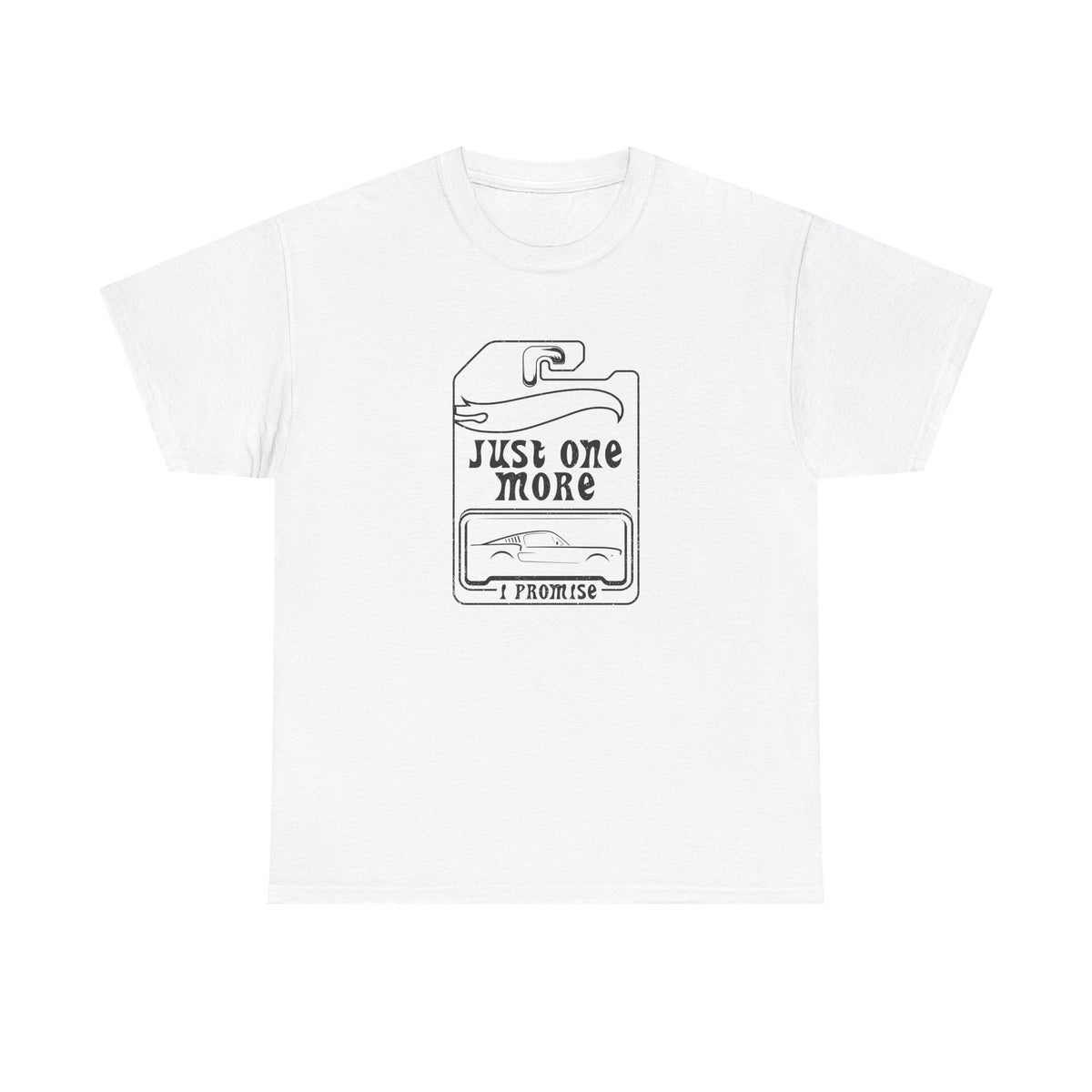 Man wearing Just One More Car tee - gift for Hot Wheels and diecast collectors