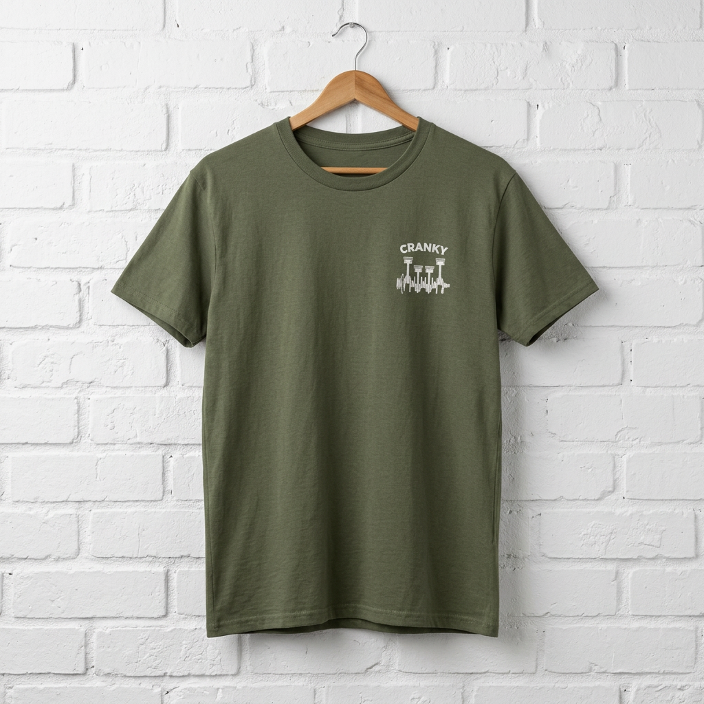Cranky Minimalist Mechanic t-shirt - small chest crankshaft design tee