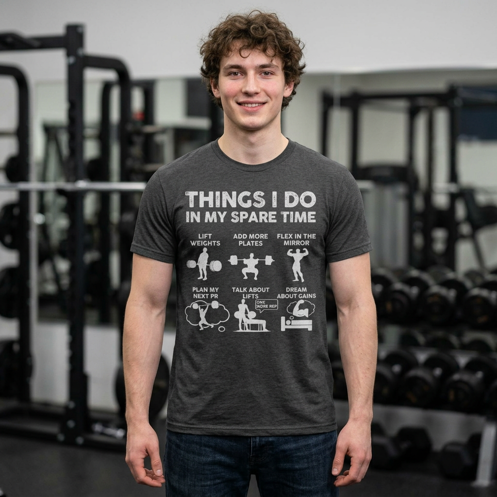 Things I Do In My Spare Time T-Shirt | Funny Gym Workout Tee for Men