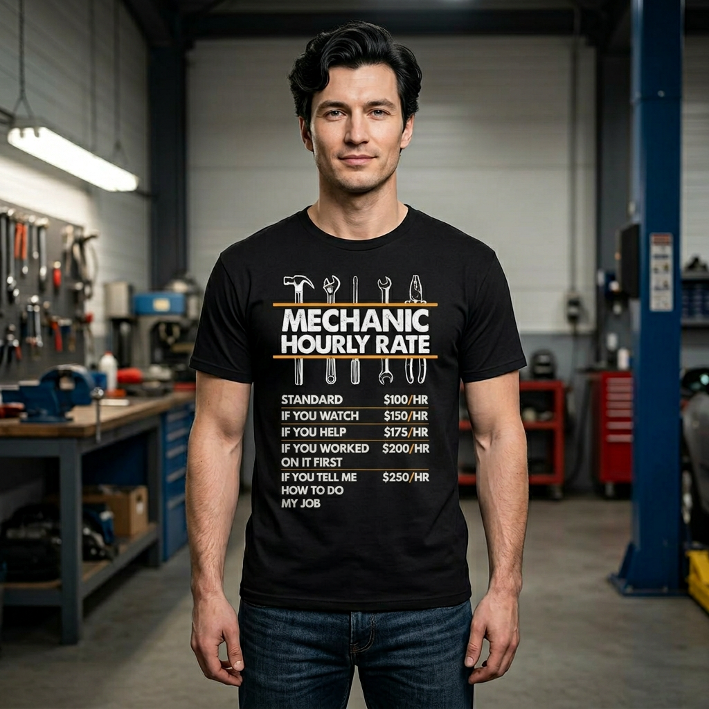Mechanic Hour Rate T-Shirt | Funny Car Guy Mechanic Tee