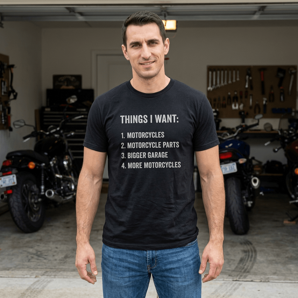 Things I Want: Motorcycles Biker T-Shirt t-shirt - funny car enthusiast gift