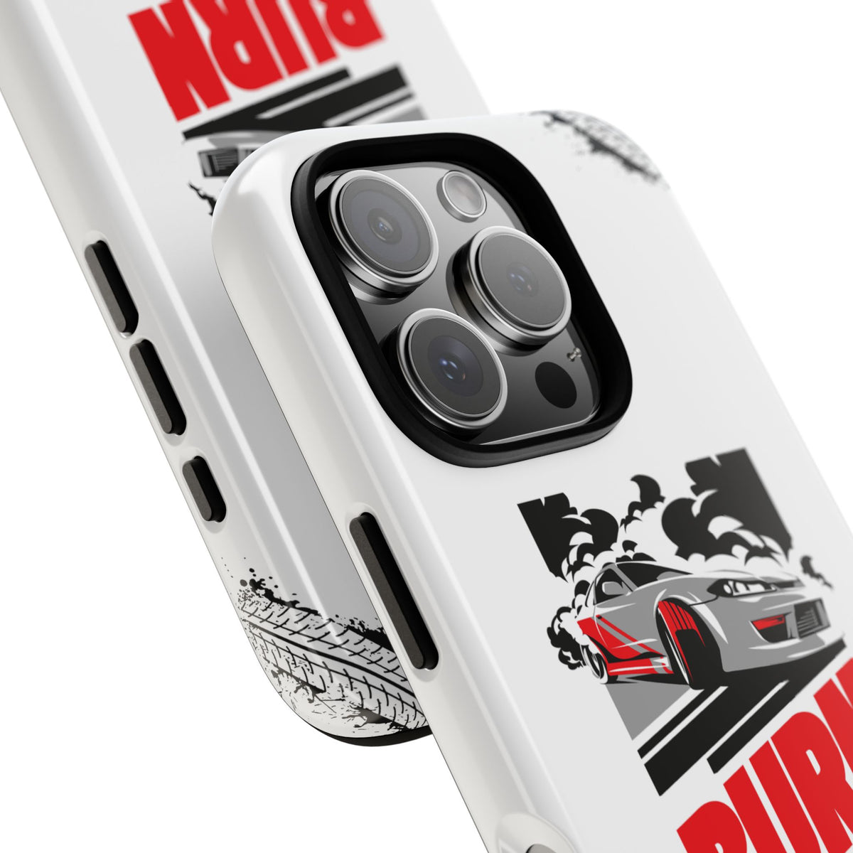 JDM Burnout Tough Car Phone Case - iPhone 16 Pro, glossy, camera cutout close-up