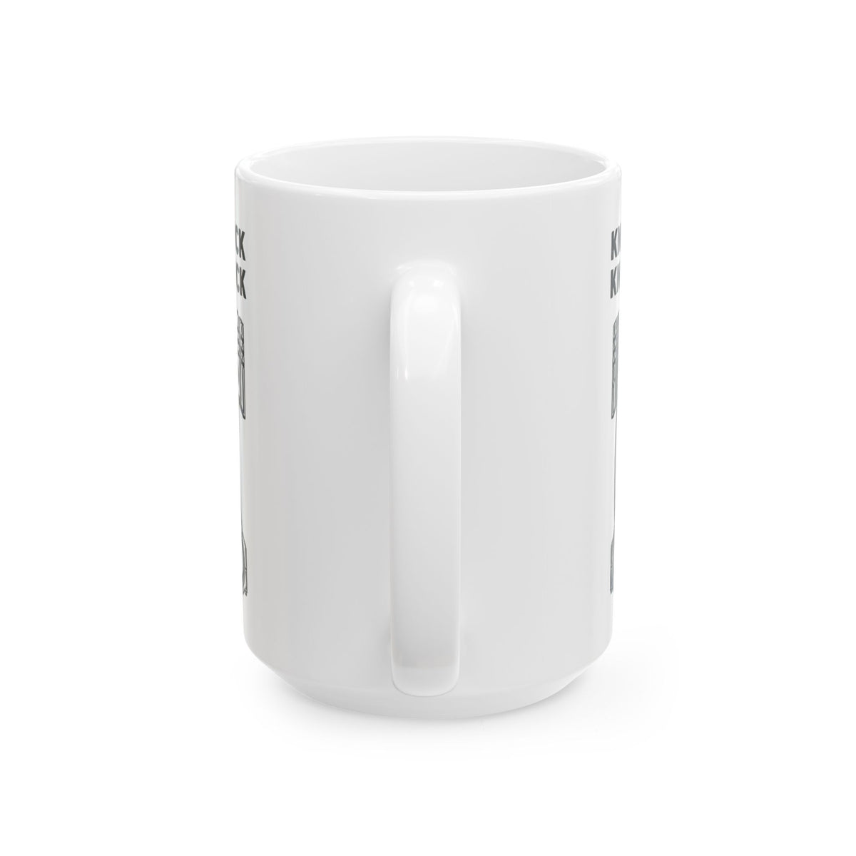Knock Knock Broken Piston Coffee Mug - 15oz white coffee mug, handle facing front