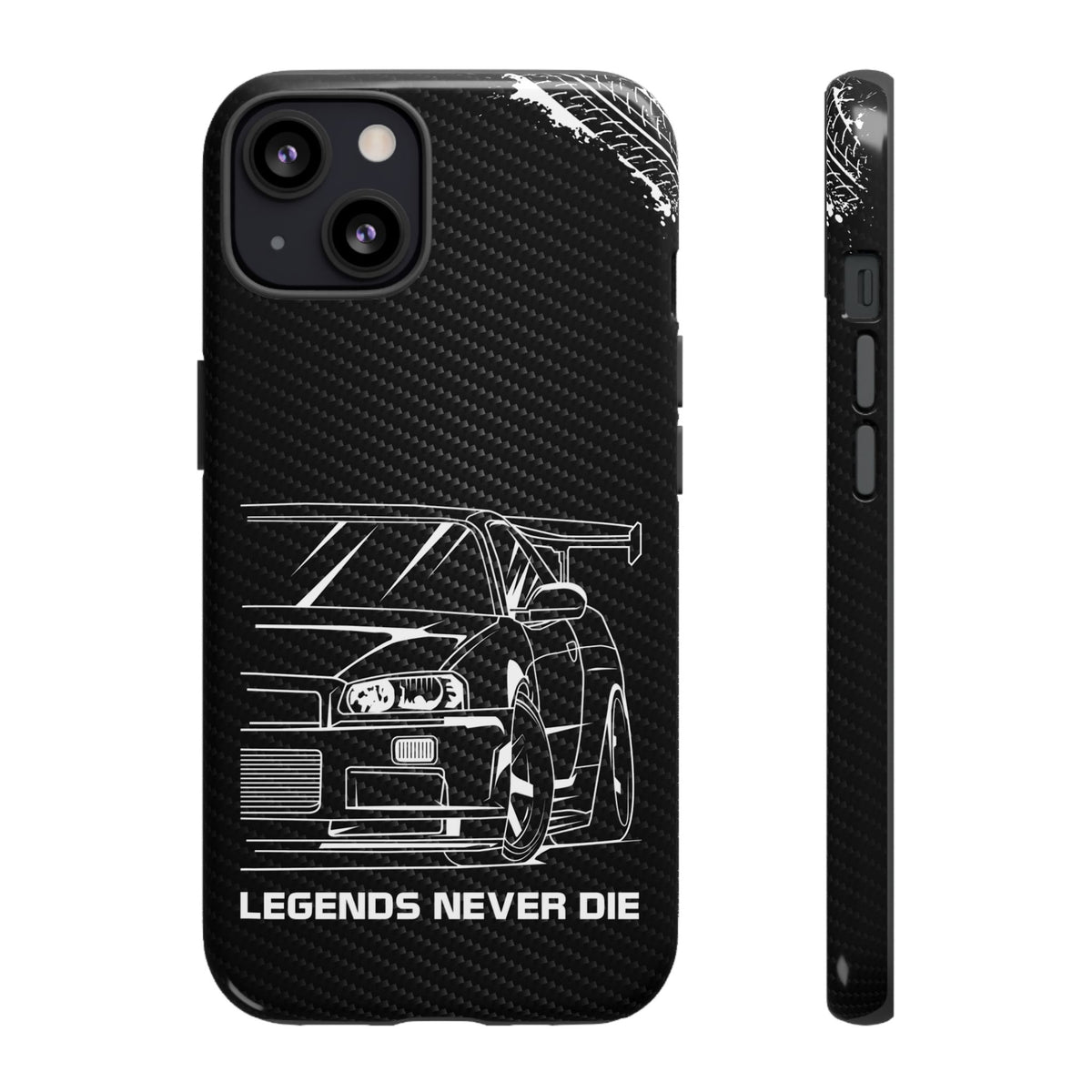 JDM Legends Never Die Tough Phone Case - iPhone 13, glossy, front and side view