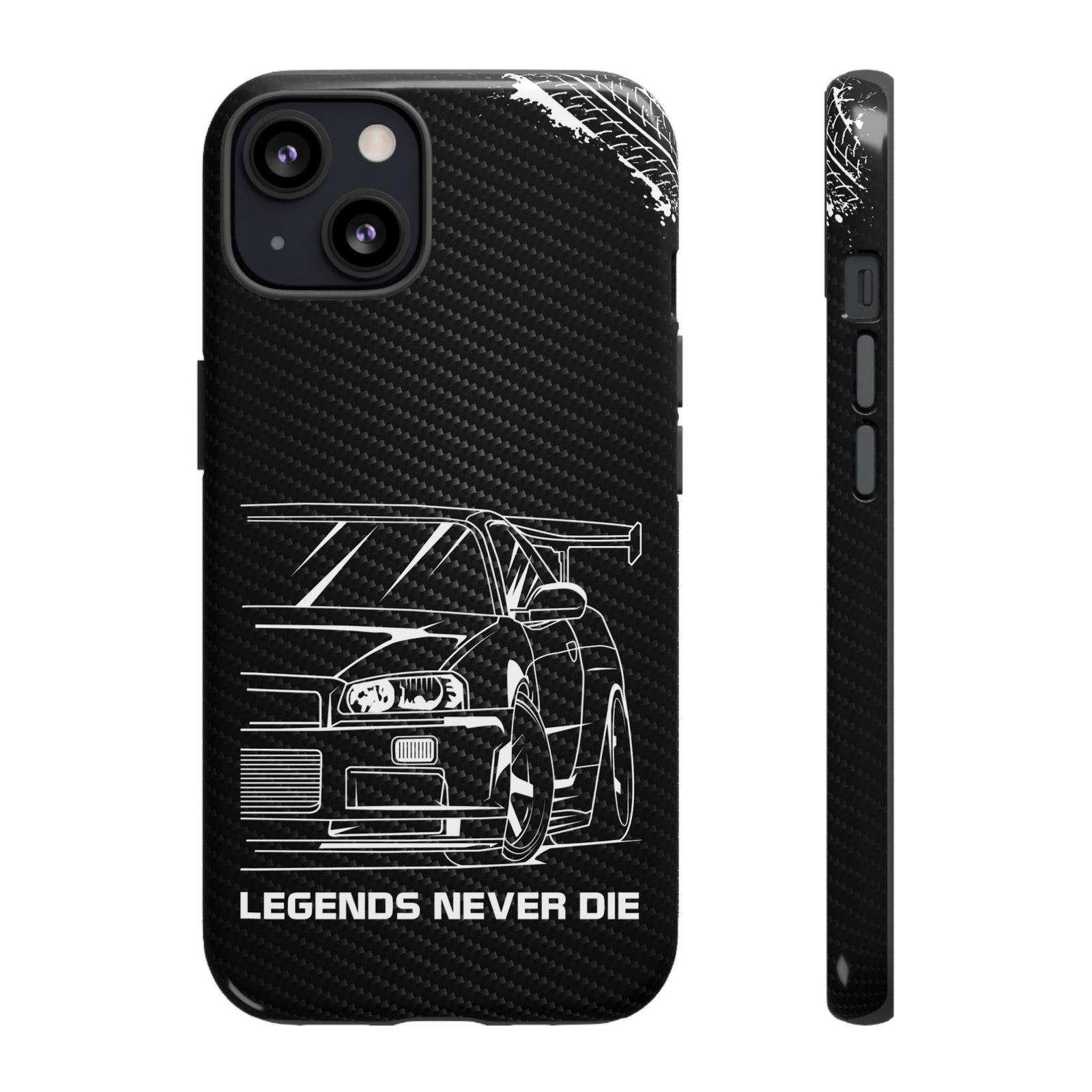 JDM Legends Never Die Tough Phone Case - iPhone 13, glossy, front and side view
