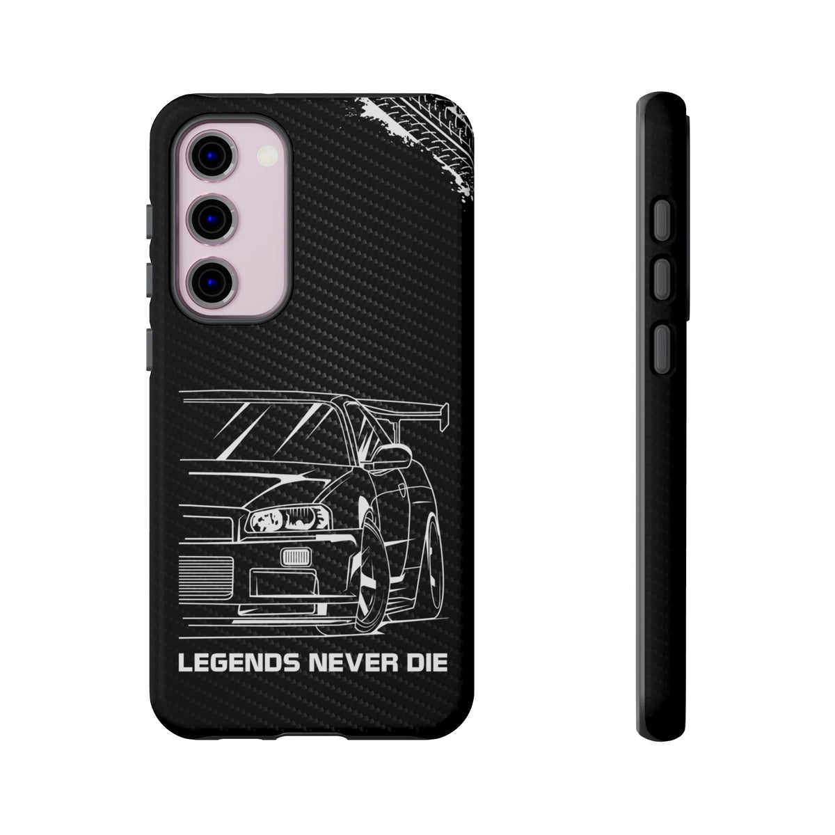 JDM Legends Never Die Tough Phone Case - Samsung Galaxy S23 Plus, glossy, front and side view
