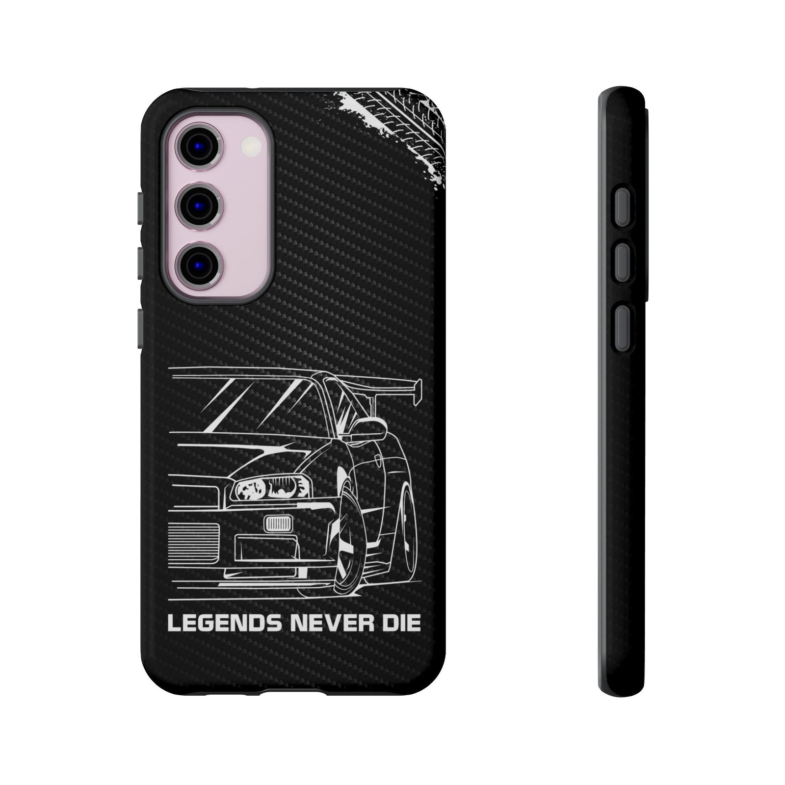 JDM Legends Never Die Tough Phone Case - Samsung Galaxy S23 Plus, glossy, front and side view