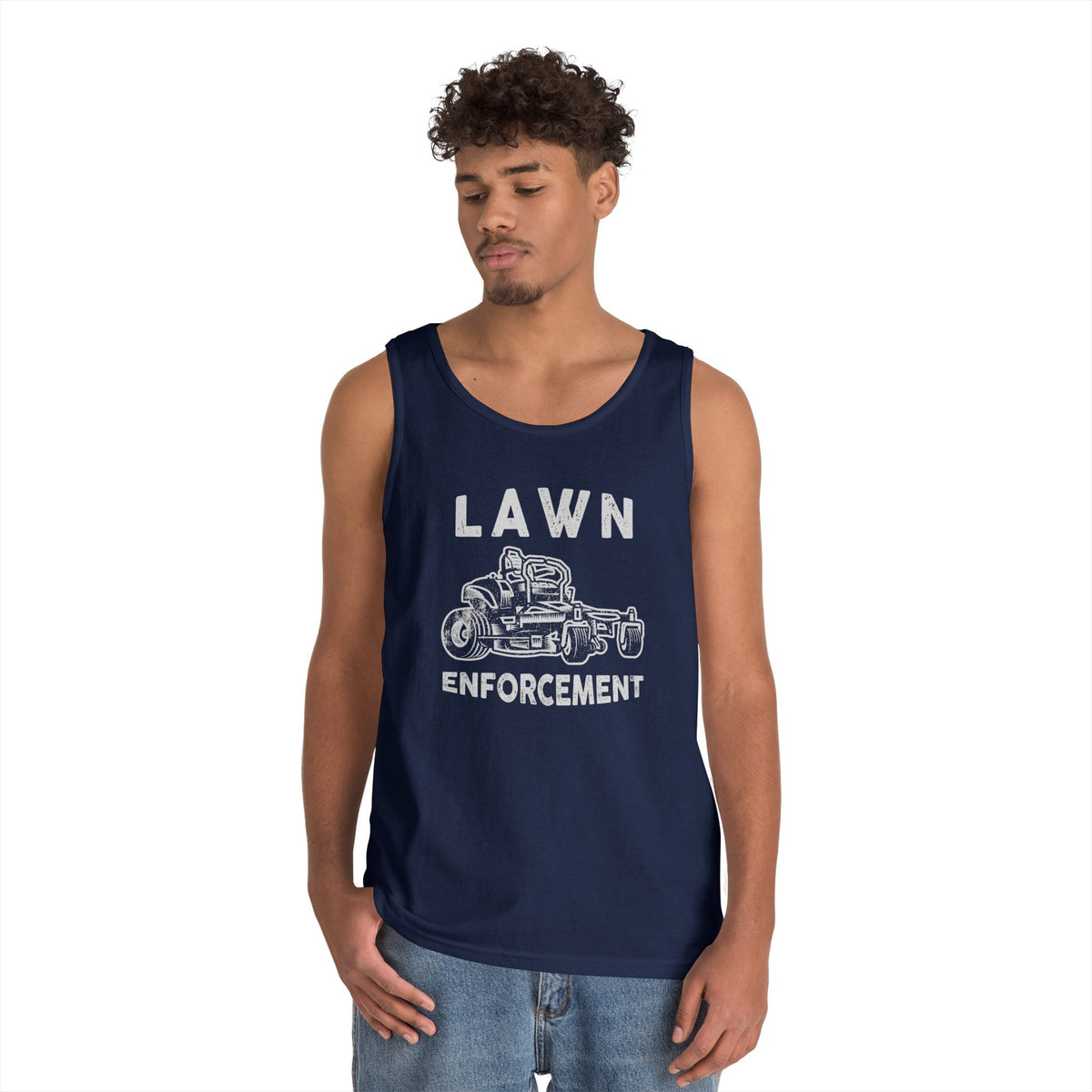 Lawn Enforcement Tank Top for Men, Funny Mowing Officer Sleeveless Shirt, Zero Turn Mower Gift, Gardener Singlet