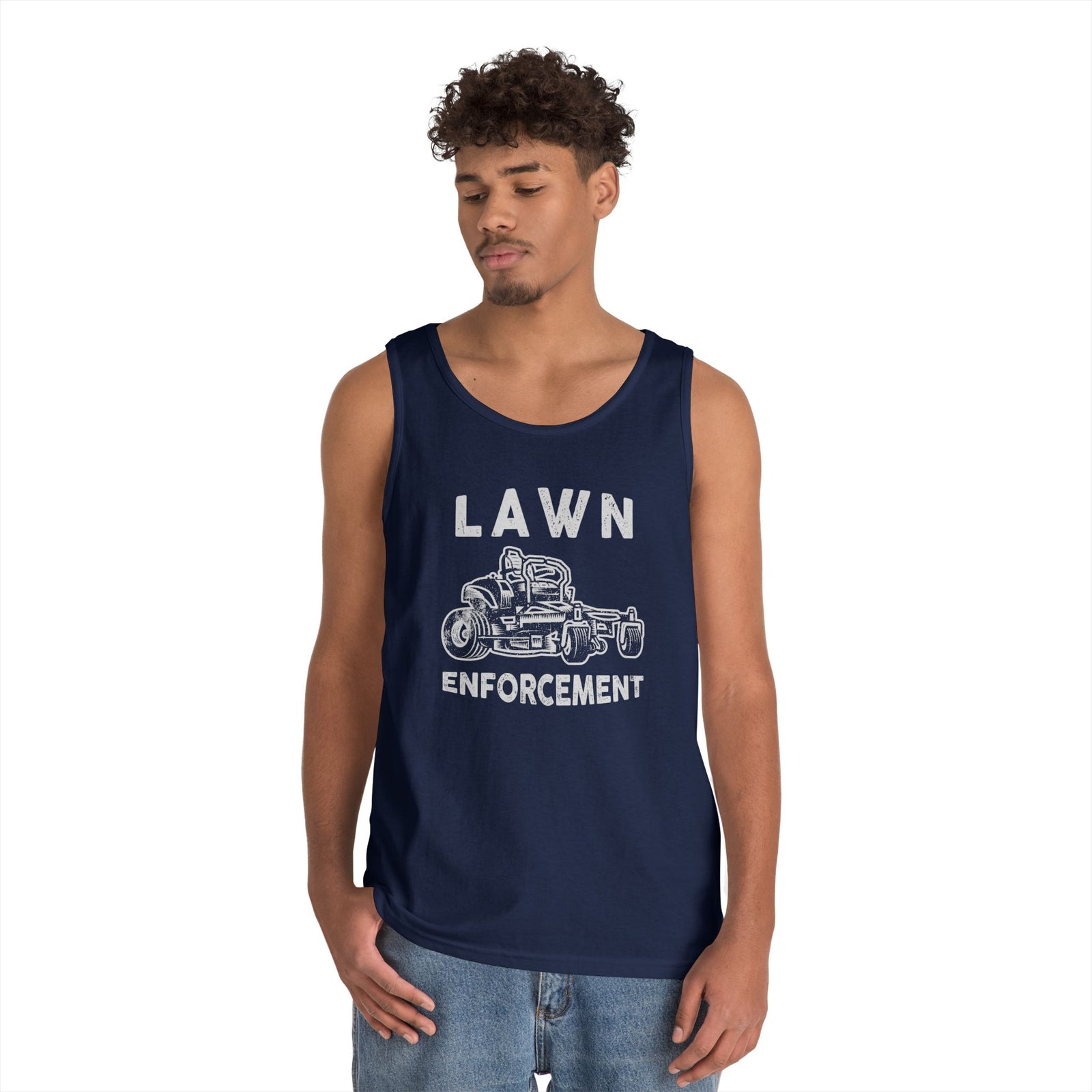 Lawn Enforcement Tank Top for Men, Funny Mowing Officer Sleeveless Shirt, Zero Turn Mower Gift, Gardener Singlet