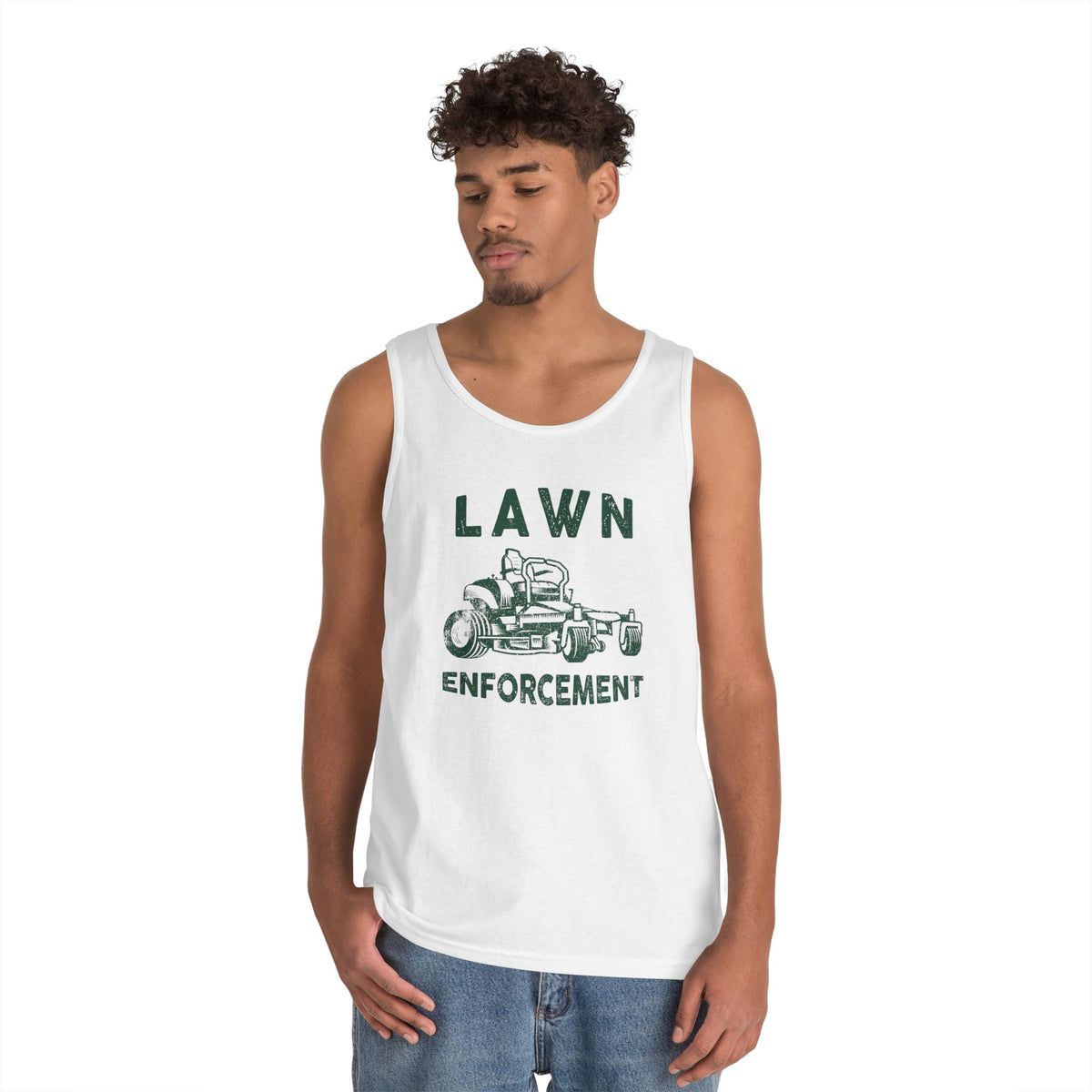 Lawn Enforcement Tank Top for Men, Funny Mowing Officer Sleeveless Shirt, Zero Turn Mower Gift, Gardener Singlet