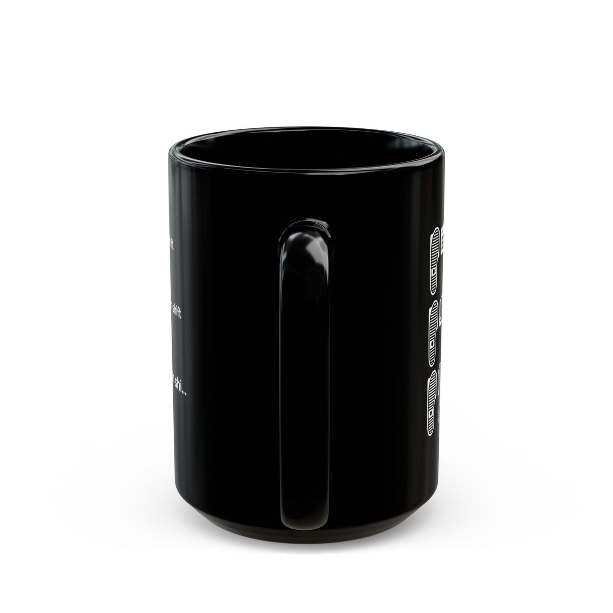 Heel Toe Rev Match Coffee Mug - 15oz black coffee mug, handle facing front