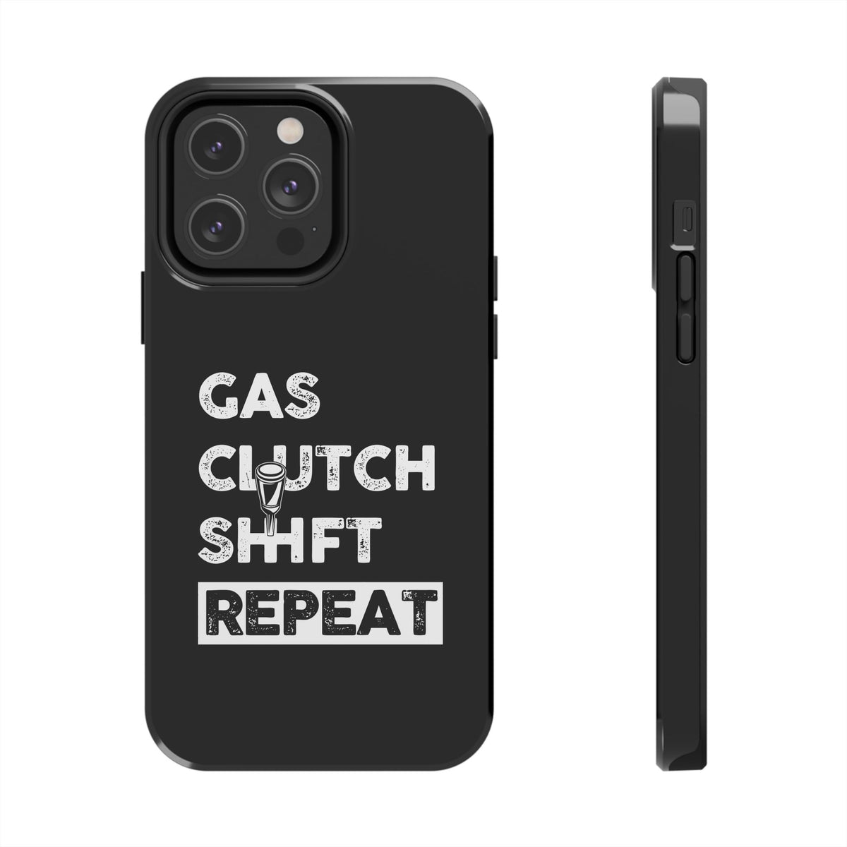 Gas Clutch Shift Repeat Phone Case shirt detail - petrolhead gift tee