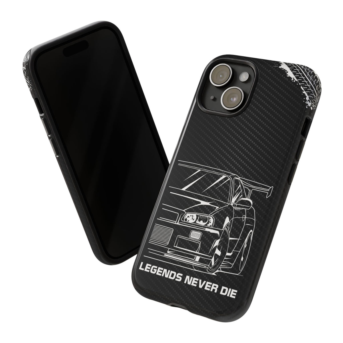 JDM Legends Never Die Tough Phone Case - iPhone 15, glossy, front and back view