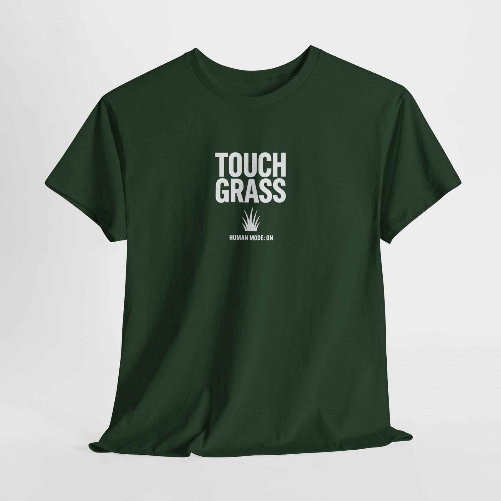 Touch Grass Human Mode On funny AI t-shirt - center chest graphic tee for programmers