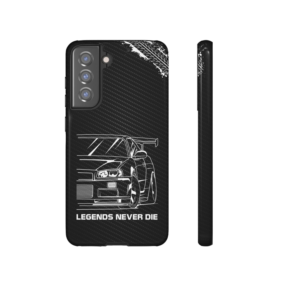 JDM Legends Never Die Tough Phone Case - Samsung Galaxy S21 FE, glossy, front and side view