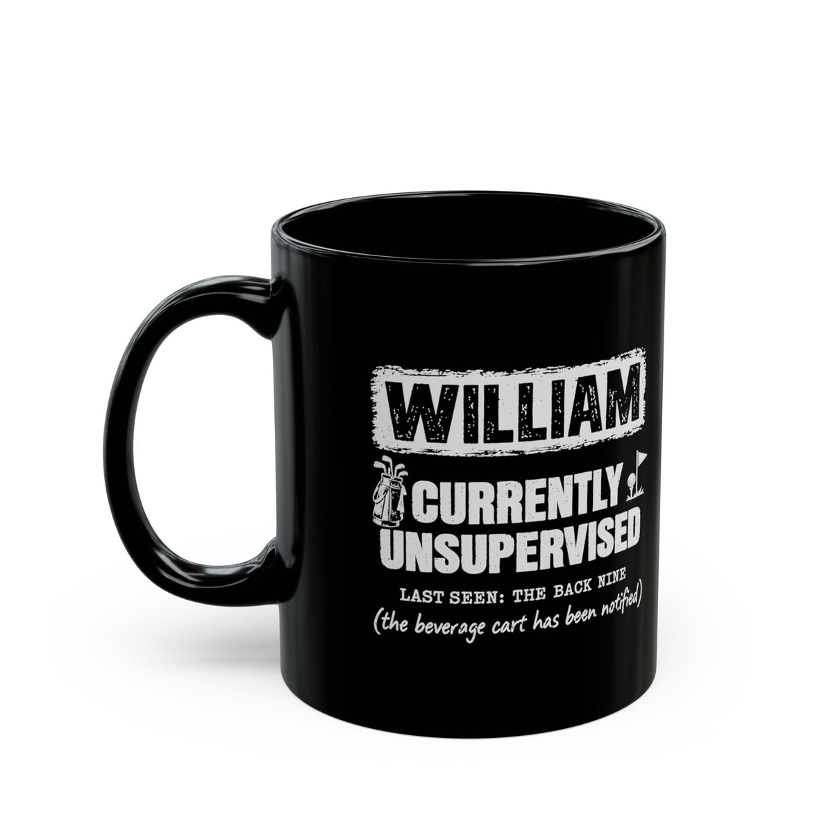 Currently Unsupervised Personalized Golf Mug - 11oz black coffee mug, handle facing front