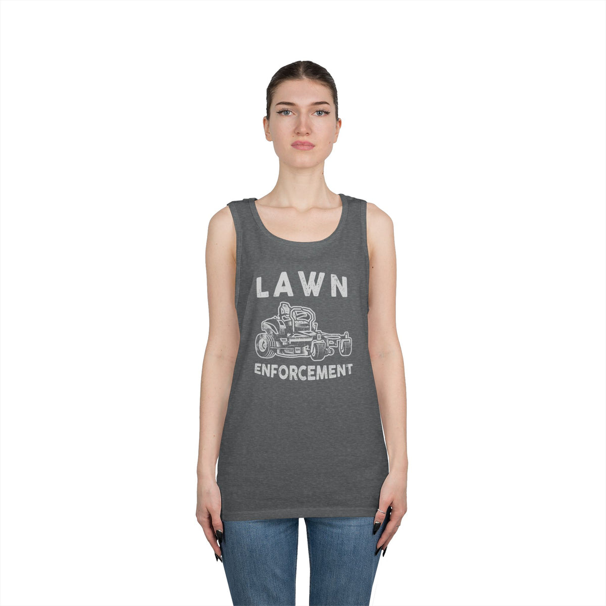 Lawn Enforcement Tank Top for Men, Funny Mowing Officer Sleeveless Shirt, Zero Turn Mower Gift, Gardener Singlet