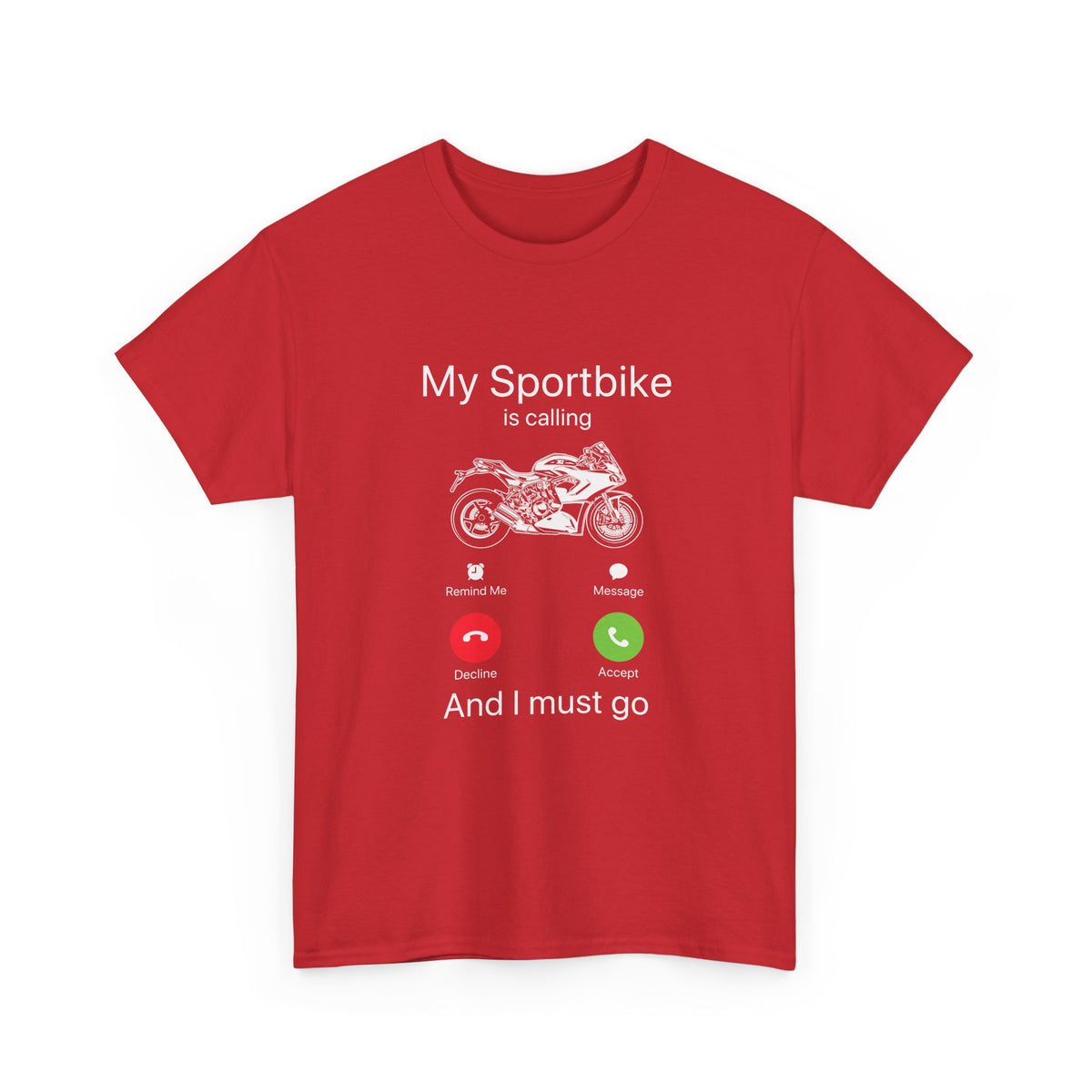 My Sportbike is Calling t-shirt - DTG print quality close up - funny motorcycle gift