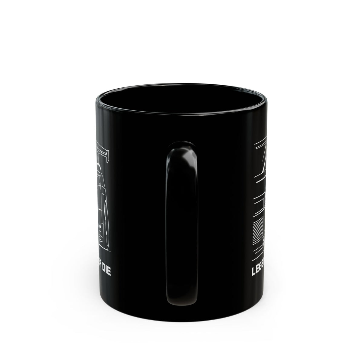 R34 Skyline GTR Legends Never Die Coffee Mug - 11oz black coffee mug, handle facing front