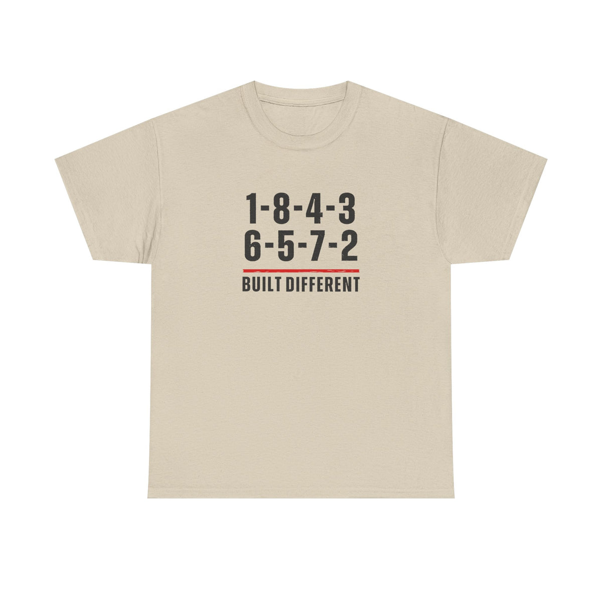 Built Different V8 Graphic T-Shirt close up - V8 firing order design for car enthusiasts